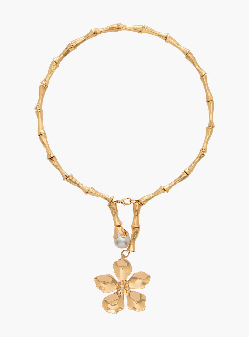 قلادة معدن بدلاية زهور وزينة لؤلؤ-women-watchesandjewellery-jewellery-necklacesandpendants-image-1