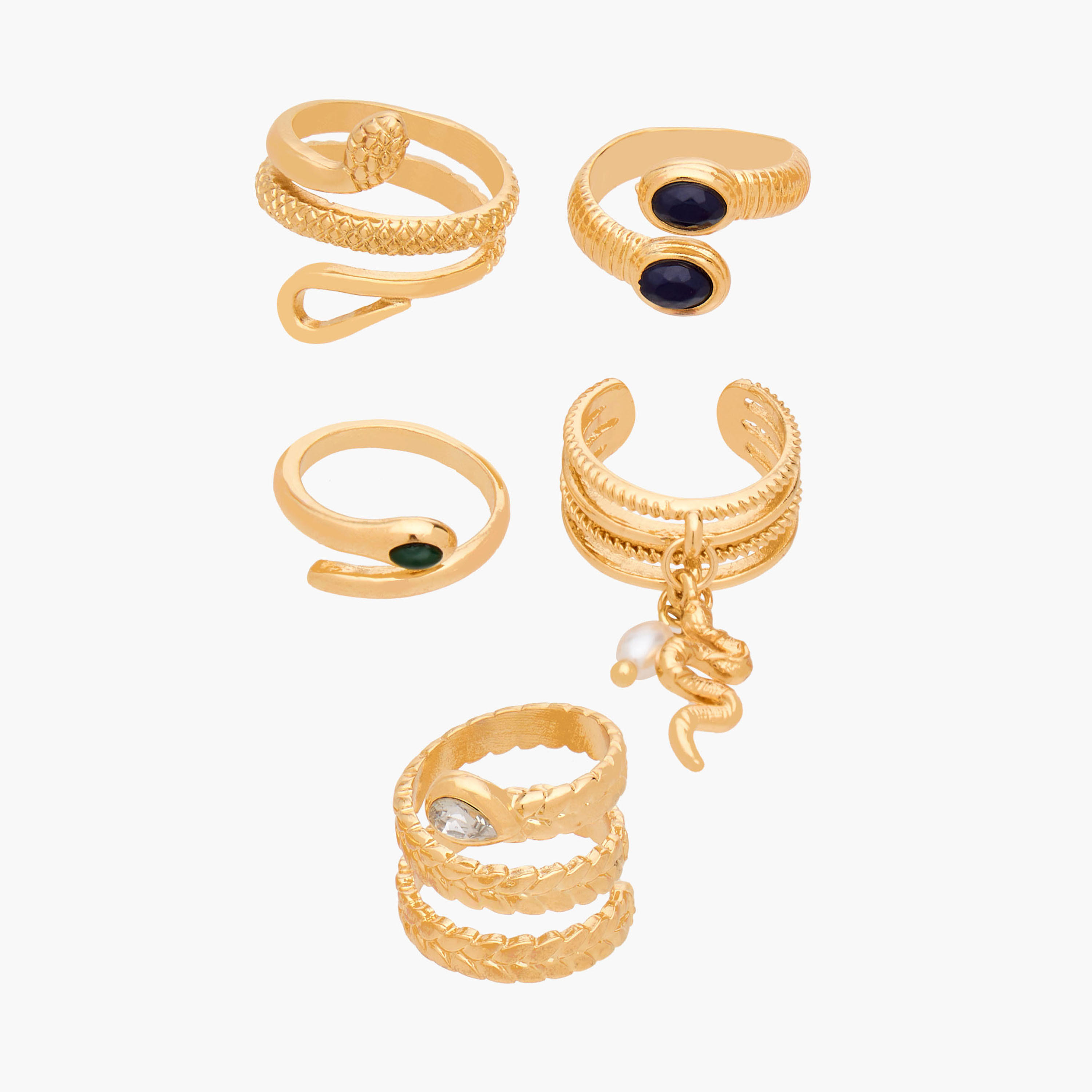 خواتم معدن مزينة بتشطيب ذهبي - طقم من 5 قطع-women-watchesandjewellery-jewellery-rings-image-1