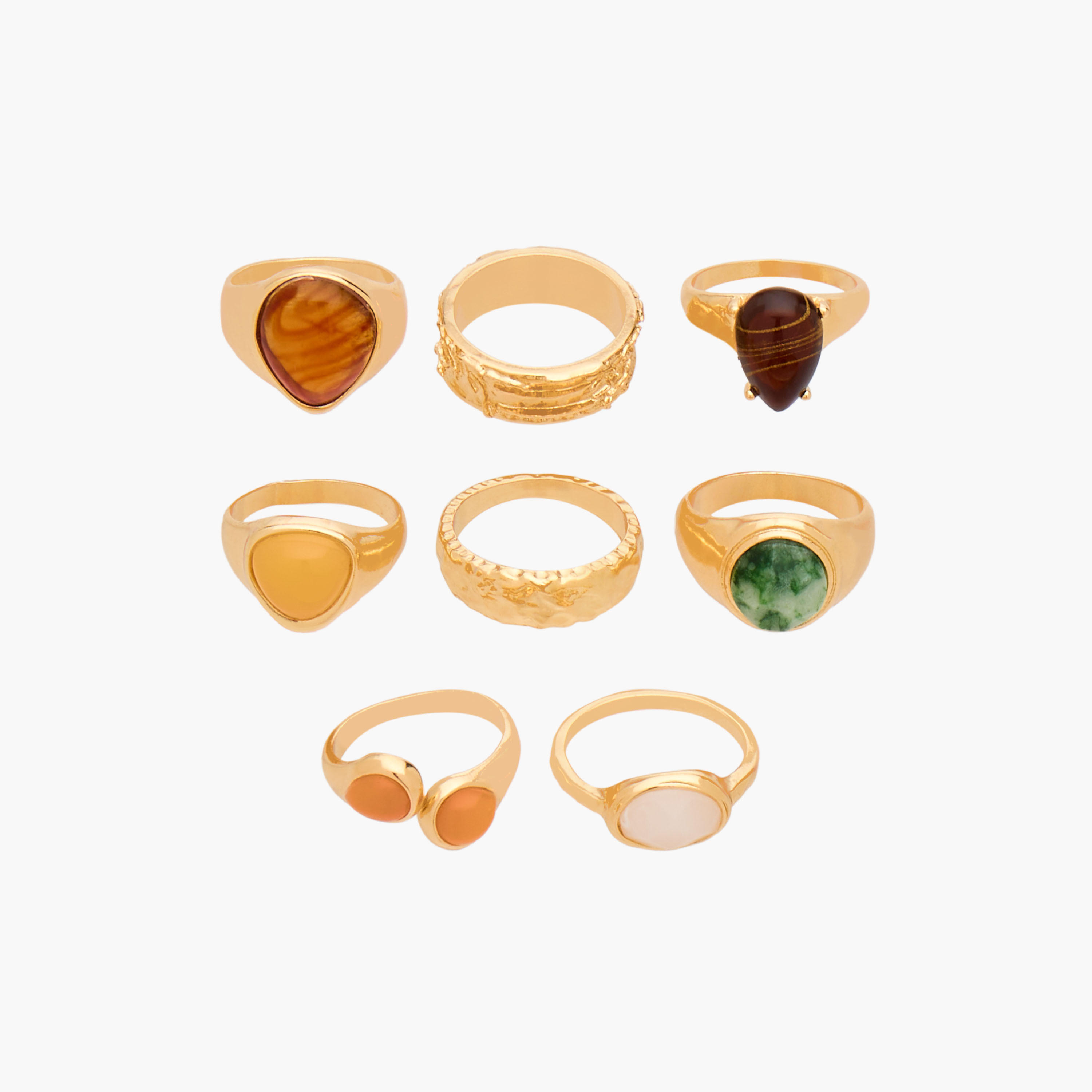 خواتم بلون ذهبي وحجر راتنج - عبوة من 8 قطع-women-watchesandjewellery-jewellery-rings-image-1