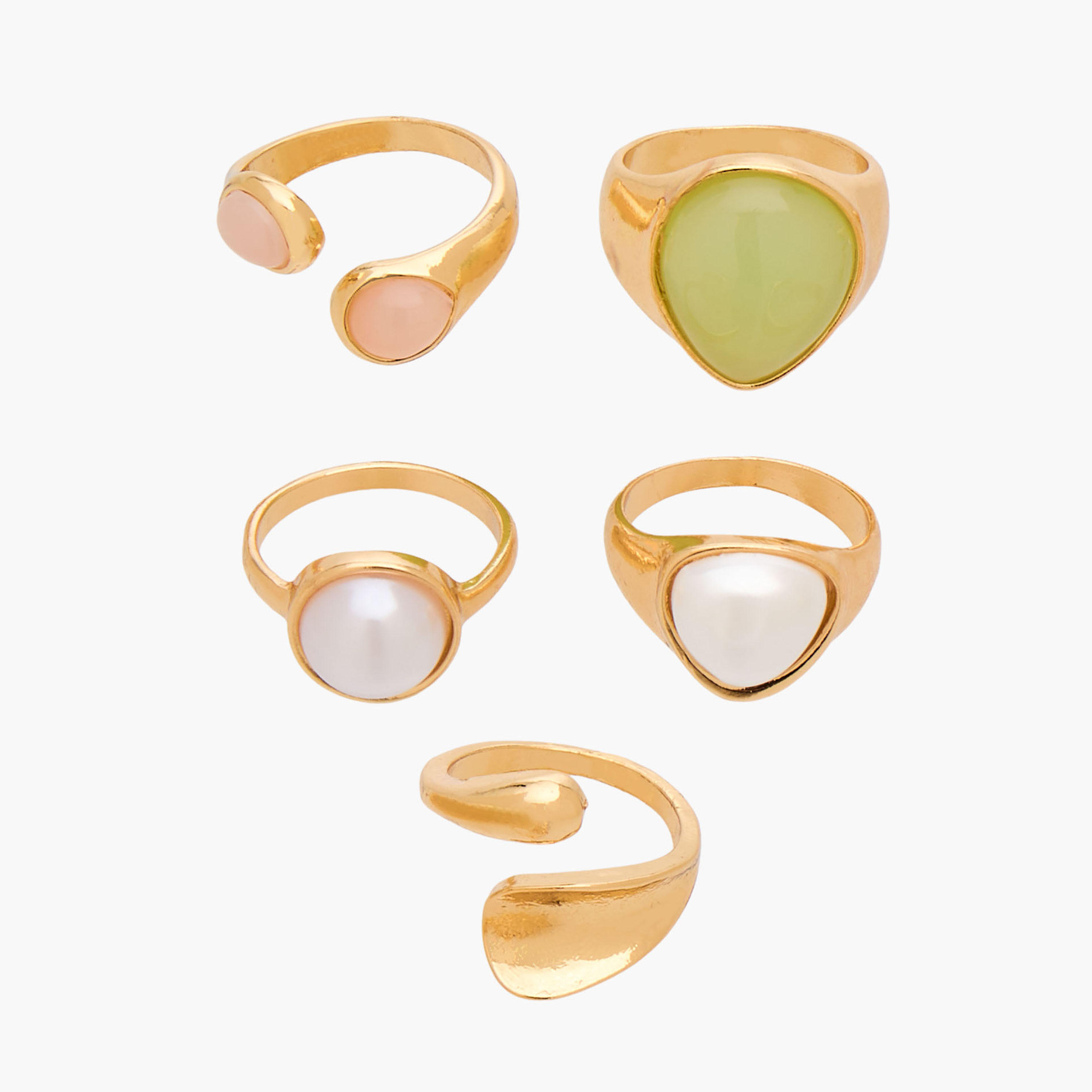طقم خواتم ذهبية 5 قطع بتفاصيل لؤلؤ-women-watchesandjewellery-jewellery-rings-image-1