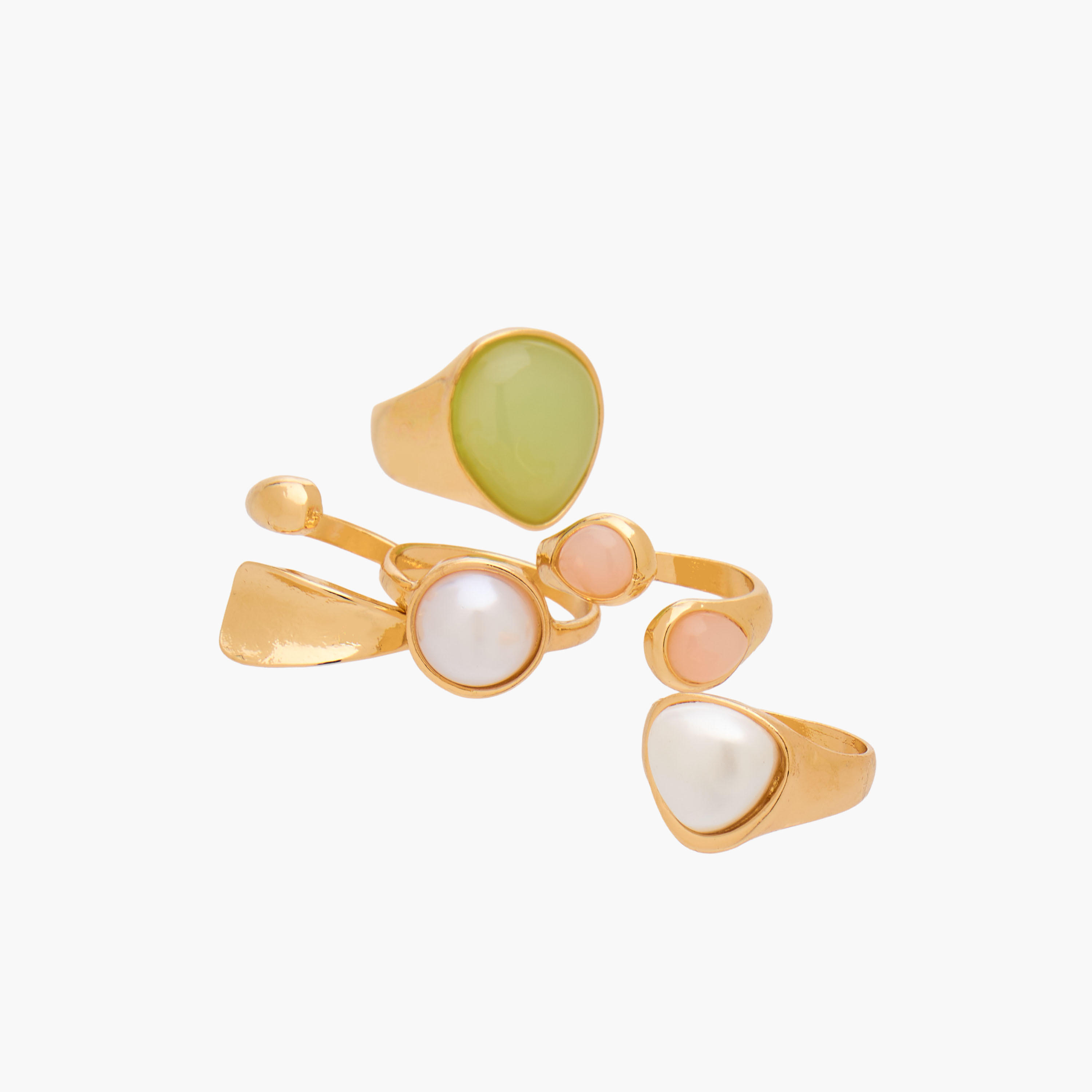 طقم خواتم ذهبية 5 قطع بتفاصيل لؤلؤ-women-watchesandjewellery-jewellery-rings-image-3