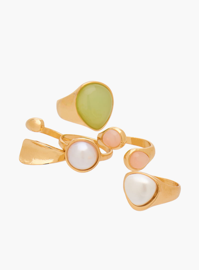 طقم خواتم ذهبية 5 قطع بتفاصيل لؤلؤ-women-watchesandjewellery-jewellery-rings-image-3