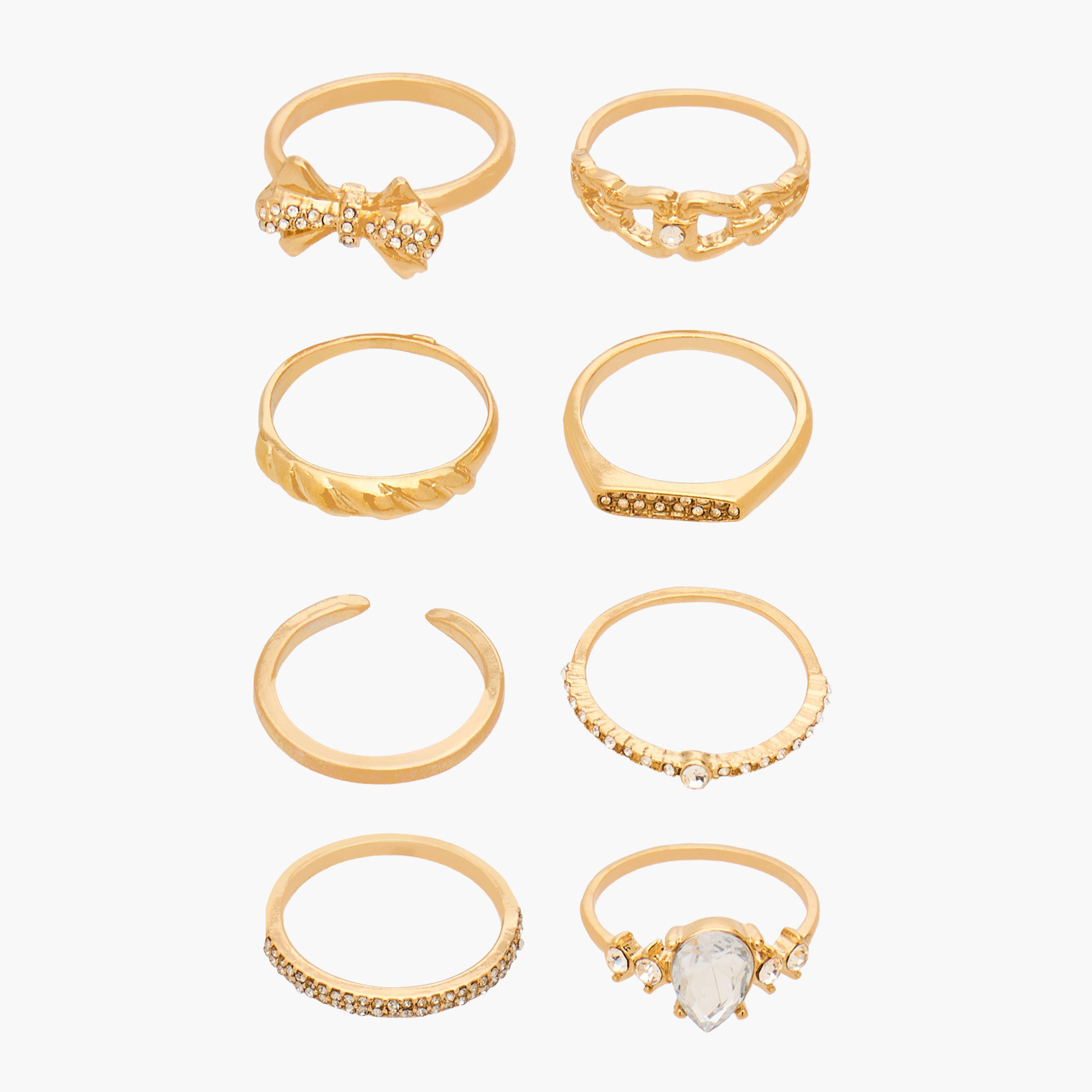 Pack of 8 Gold Tone Ring with Embellishments-women-watchesandjewellery-jewellery-rings-image-1