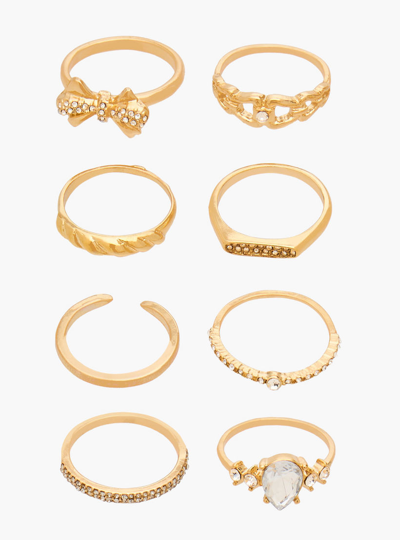 طقم من 8 خواتم بلون ذهبي وزينة-women-watchesandjewellery-jewellery-rings-image-1