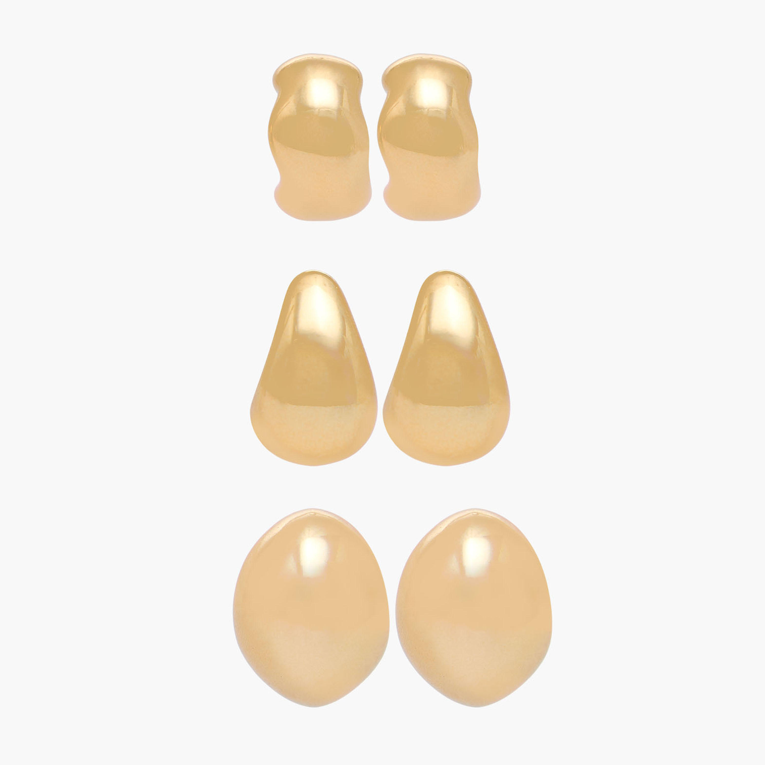 Pack of 3 Gold Tone Hoop Earrings with Pushback Closure-women-watchesandjewellery-jewellery-earrings-image-1