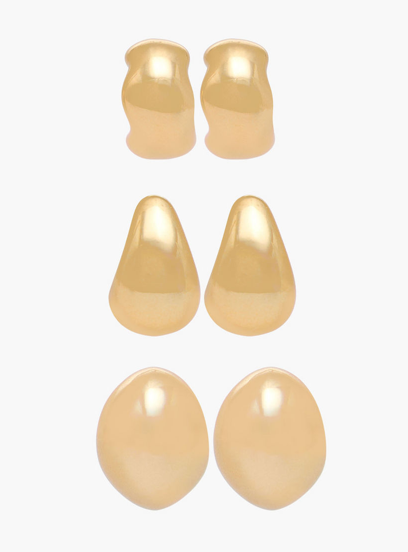 Pack of 3 Gold Tone Hoop Earrings with Pushback Closure-women-watchesandjewellery-jewellery-earrings-image-1