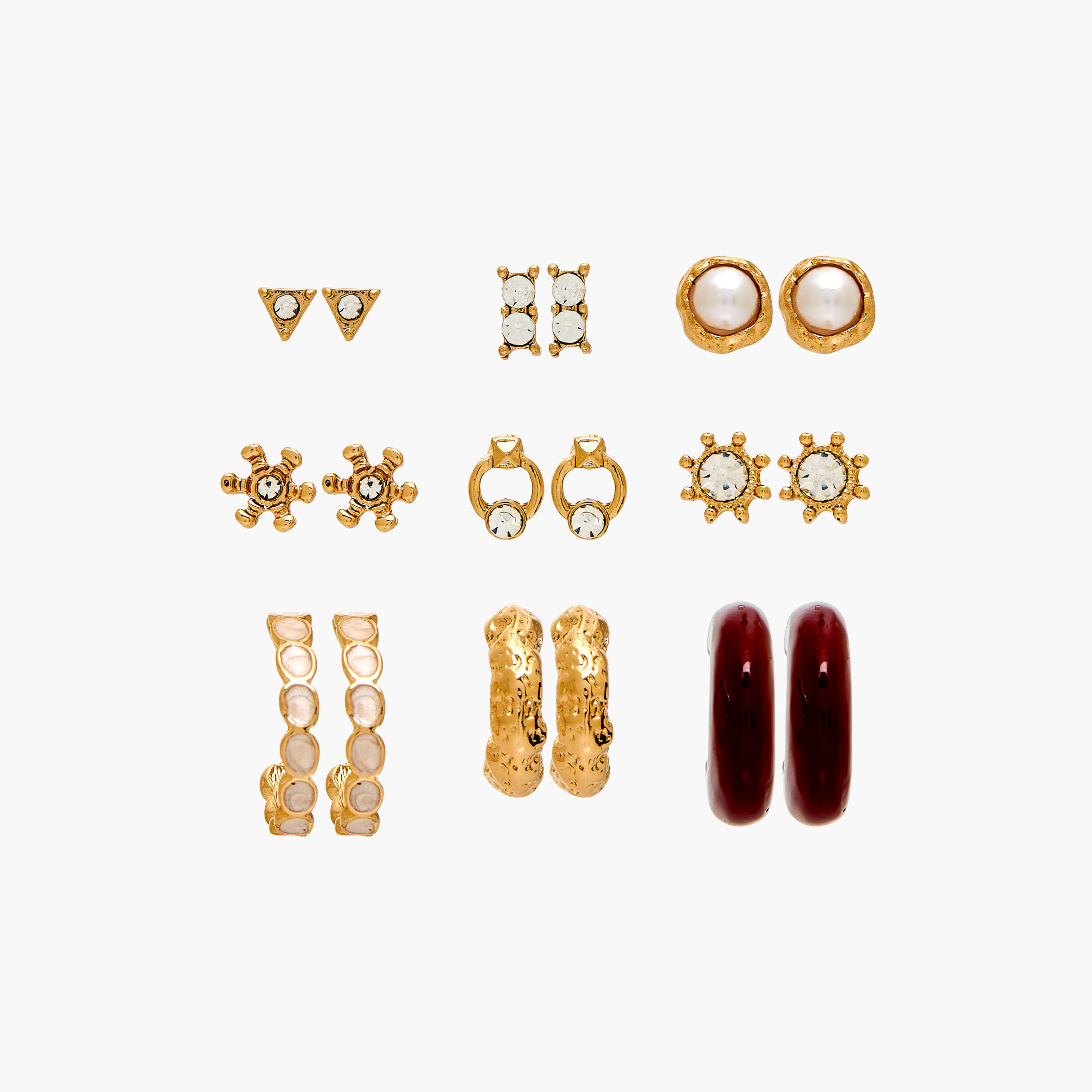 طقم أقراط ميتاليك بمكبس إغلاق خلفي 9 أزواج متنوعة-women-watchesandjewellery-jewellery-earrings-image-1