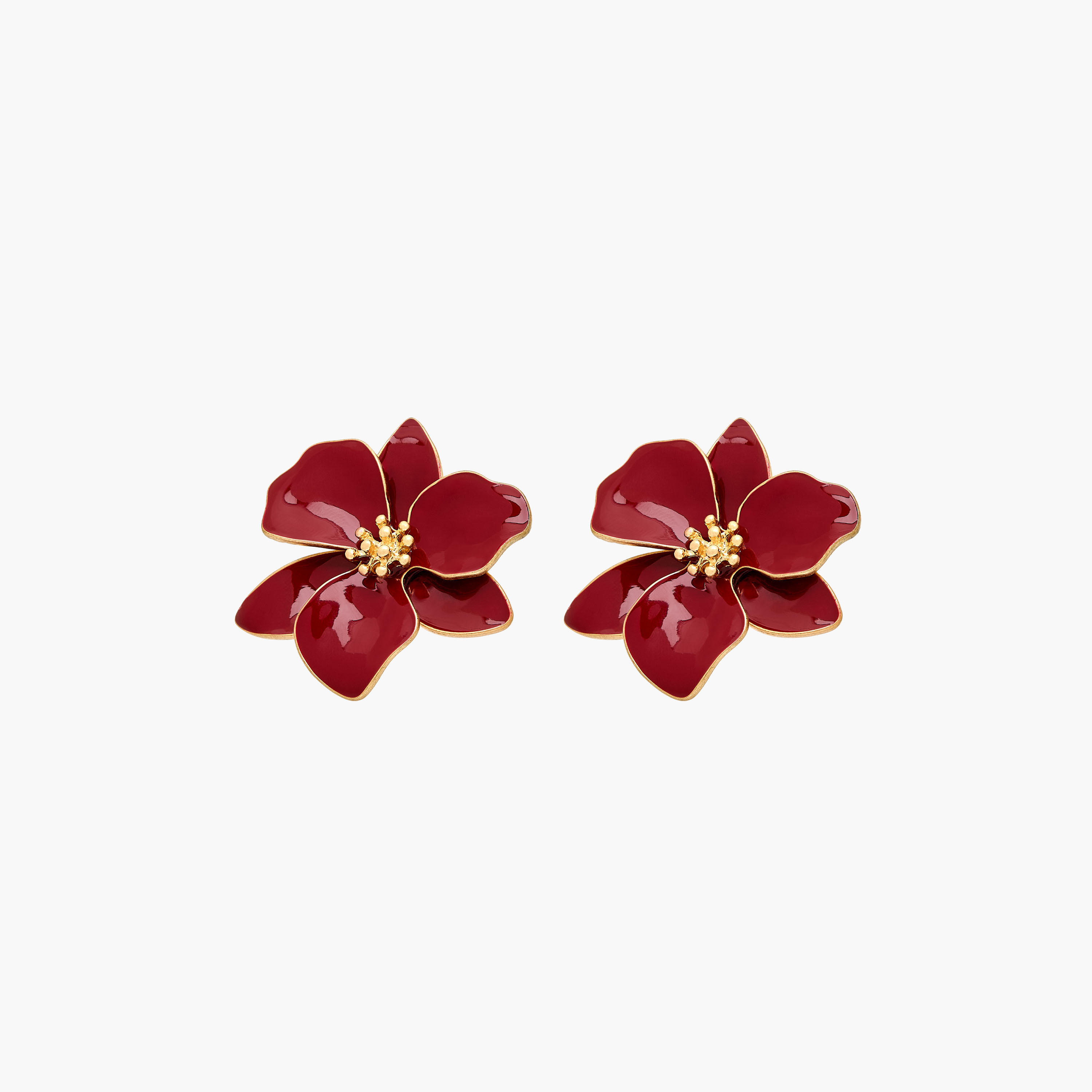 حلقان ميتالك زهرة مرصّعة ومطلية بالمينا بمكبس إغلاق خلفي-women-watchesandjewellery-jewellery-earrings-image-1