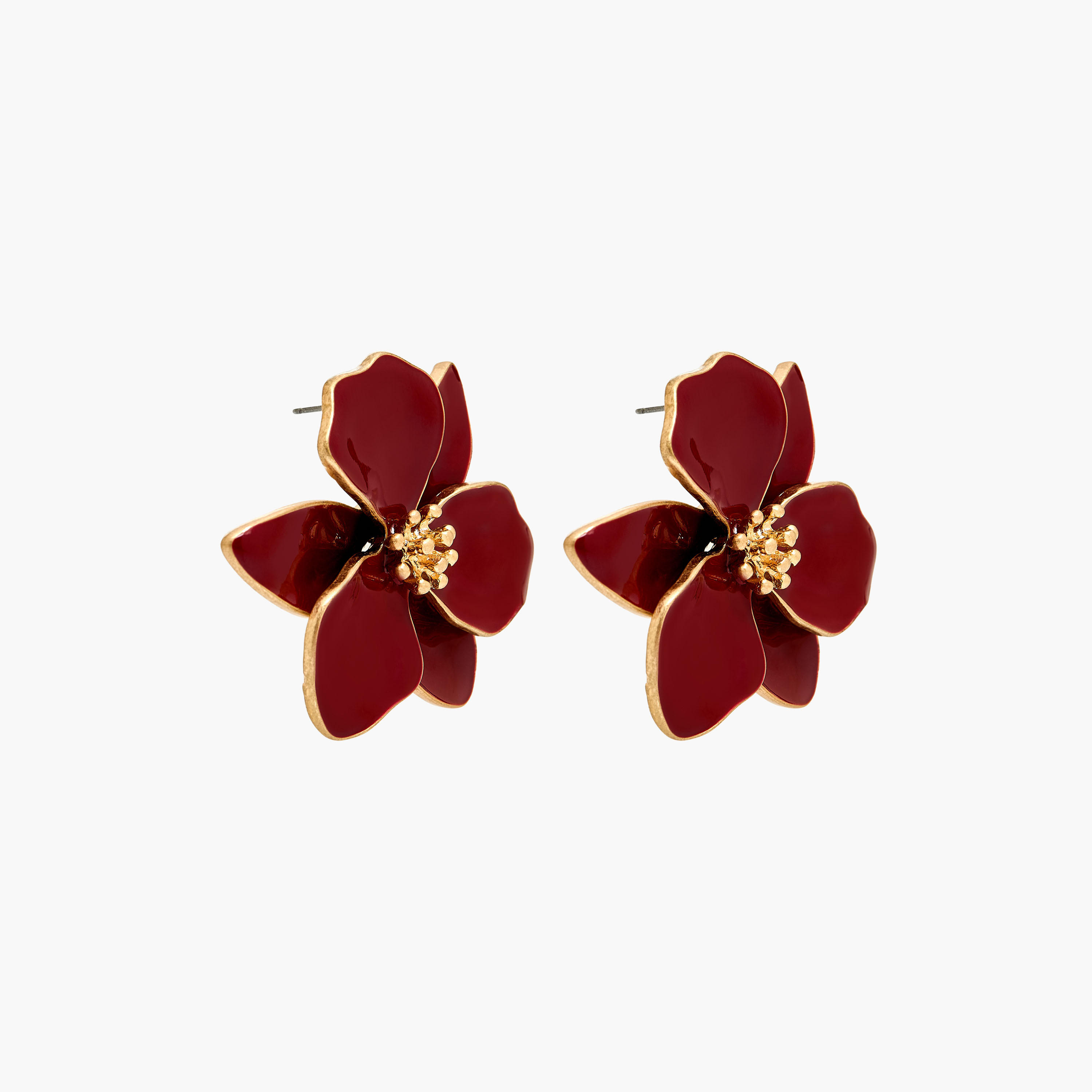 حلقان ميتالك زهرة مرصّعة ومطلية بالمينا بمكبس إغلاق خلفي-women-watchesandjewellery-jewellery-earrings-image-3