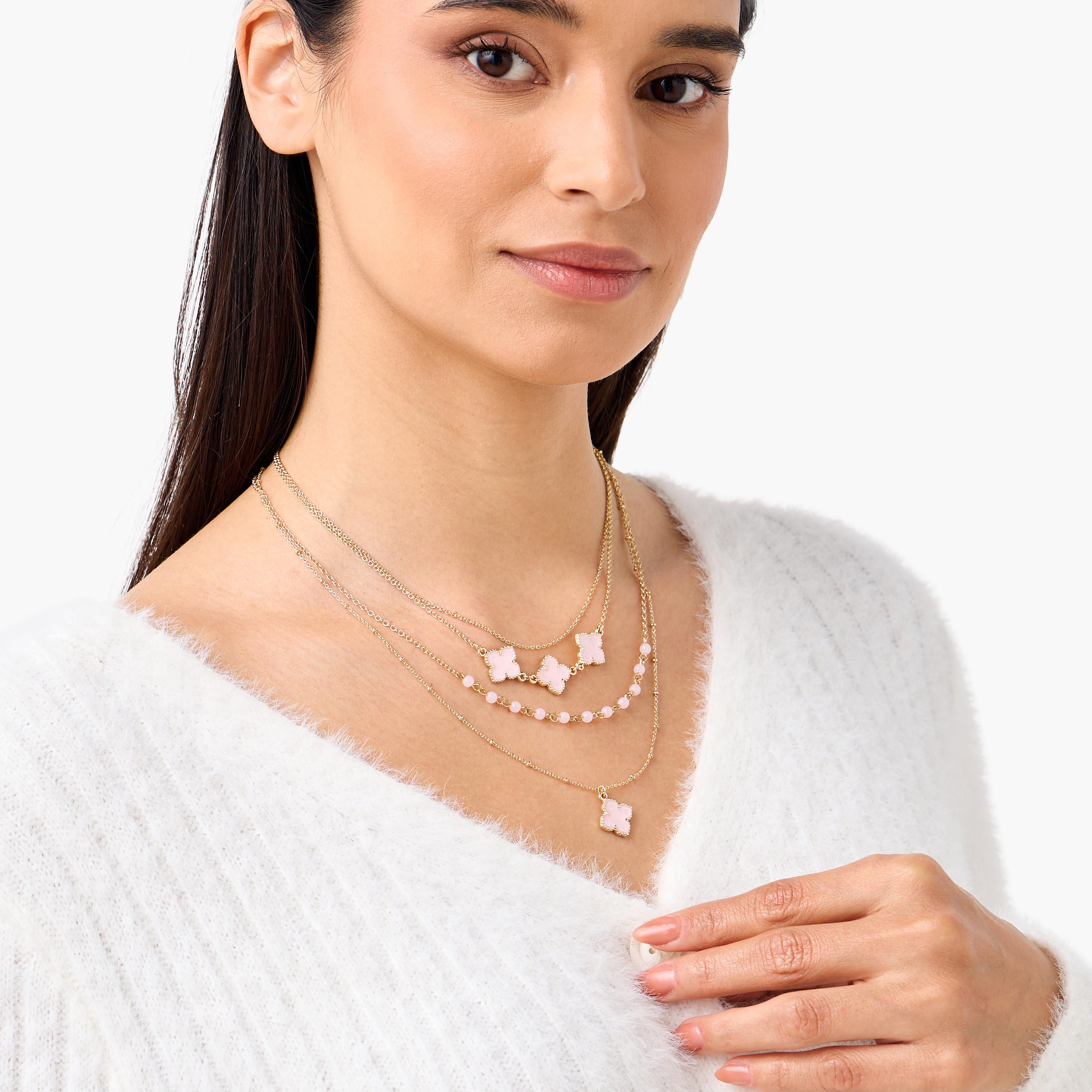 Metal Clover Charm Layered Necklace-women-watchesandjewellery-jewellery-necklacesandpendants-image-2