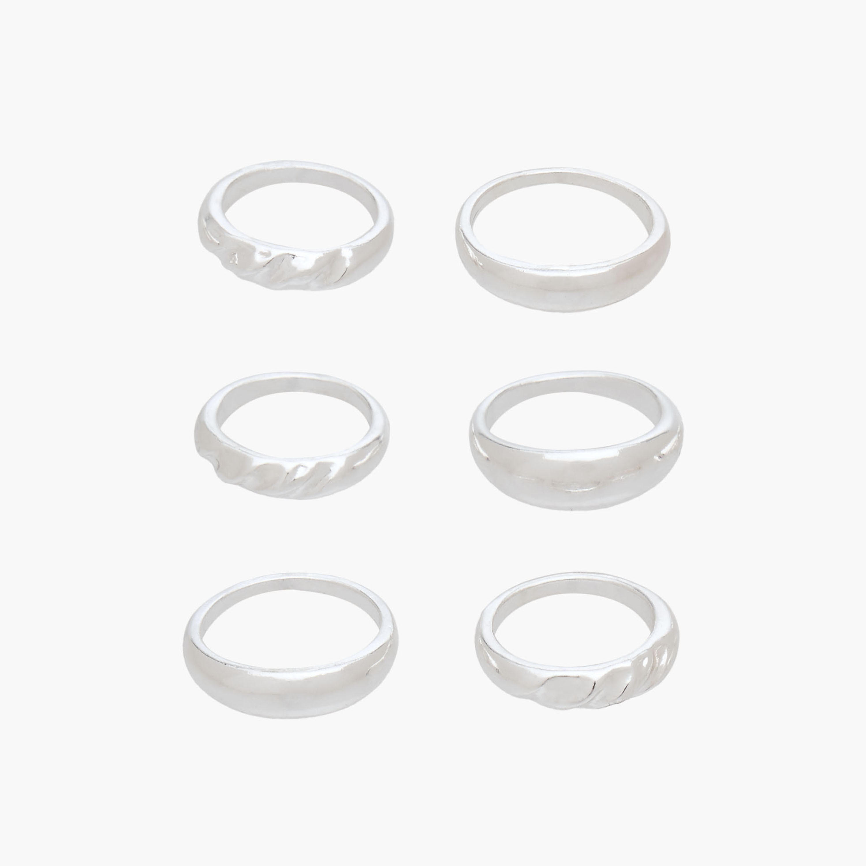 Pack of 6 Silver Tone Ring with Texture-women-watchesandjewellery-jewellery-rings-image-1