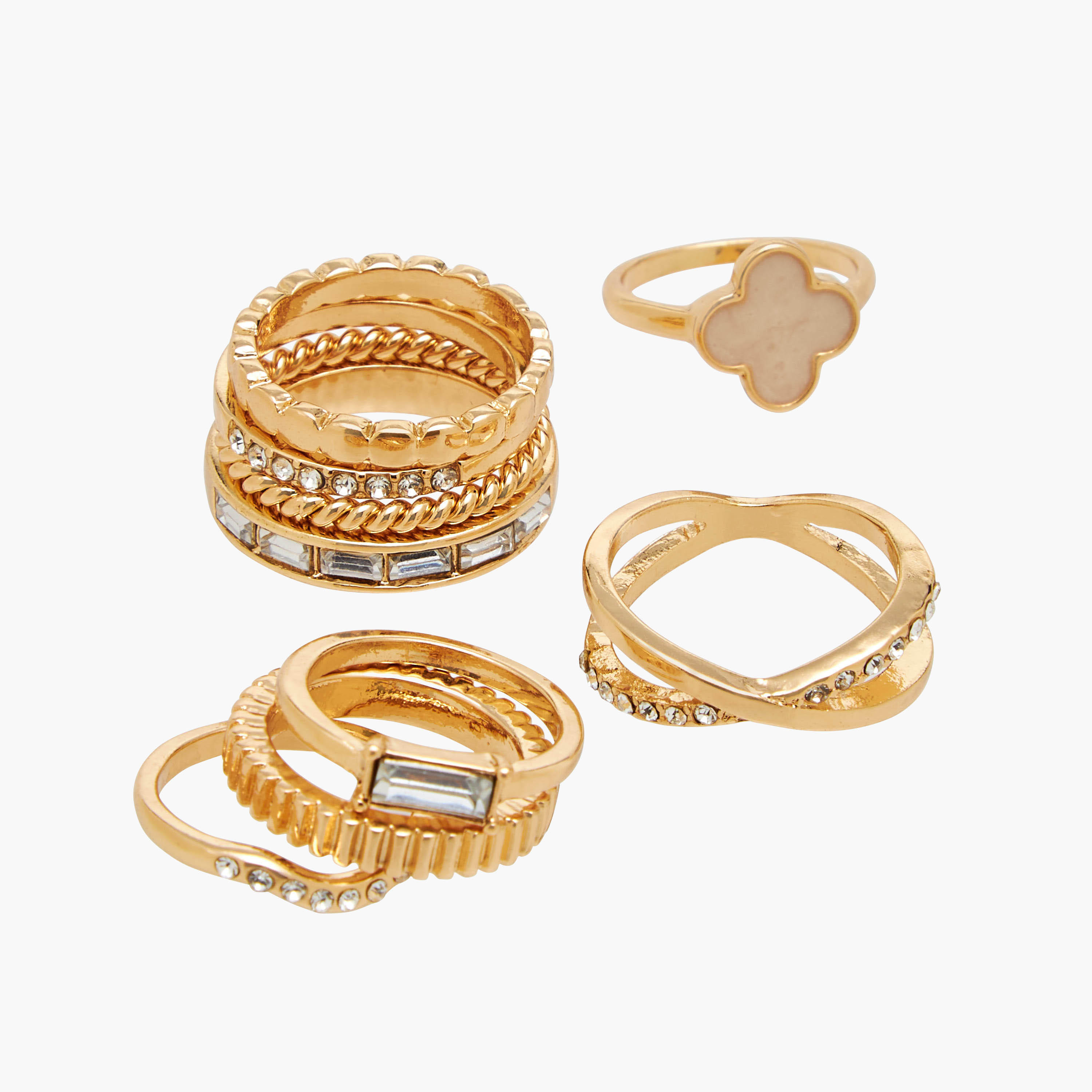 Stackable Gold Tone Ring with Embellished Detail - Set of 9-women-watchesandjewellery-jewellery-rings-image-3