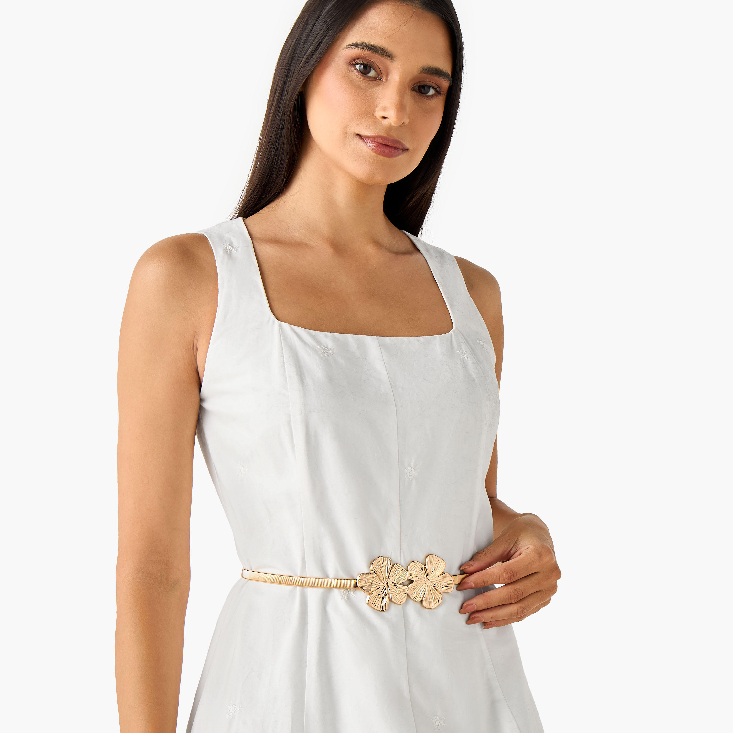 حزام معدني مطاطي مع مشبك بتصميم زهرة-women-clothingaccessories-belts-image-6