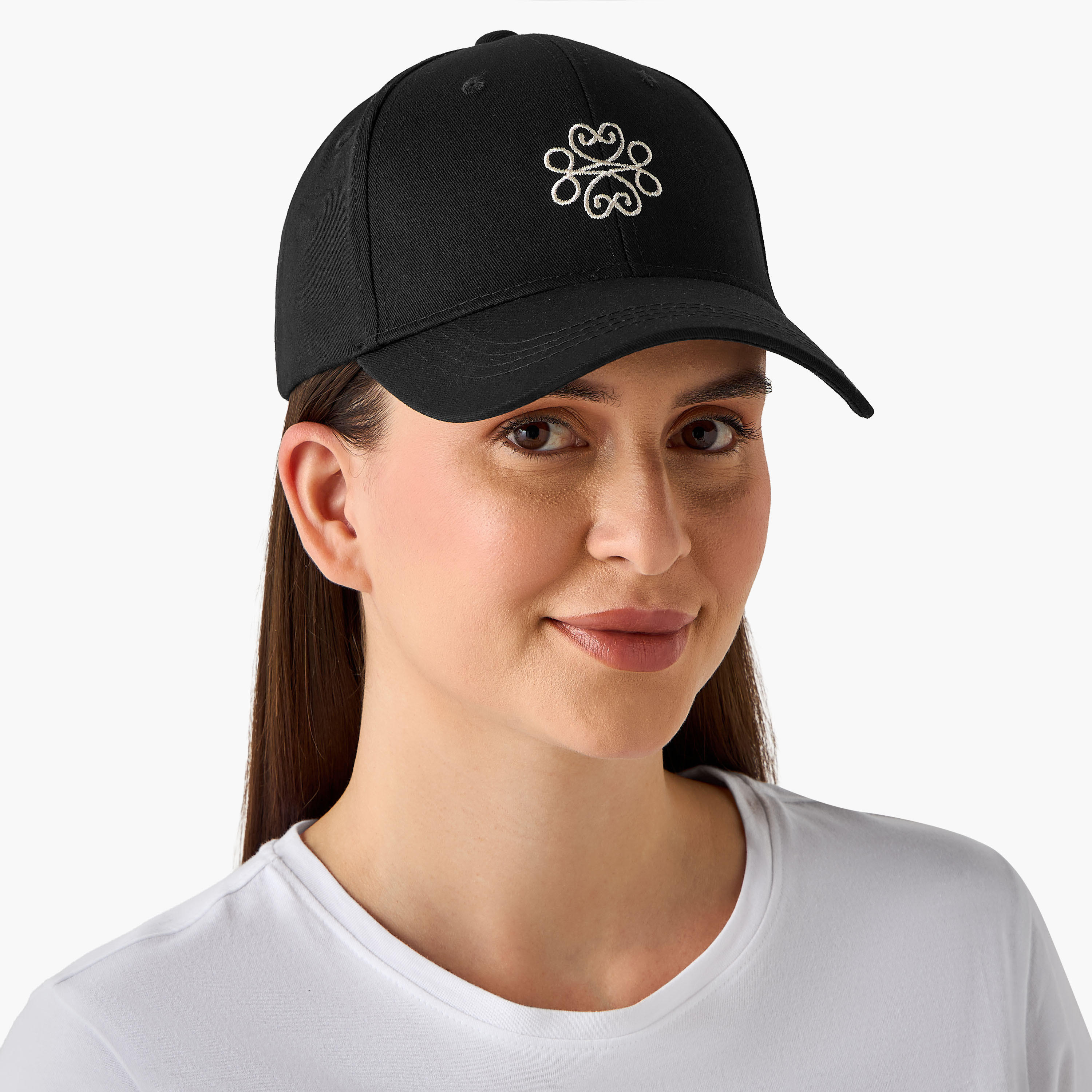 Embroidered Cap with Buckled Strap Closure-women-clothingaccessories-capsandhats-image-2