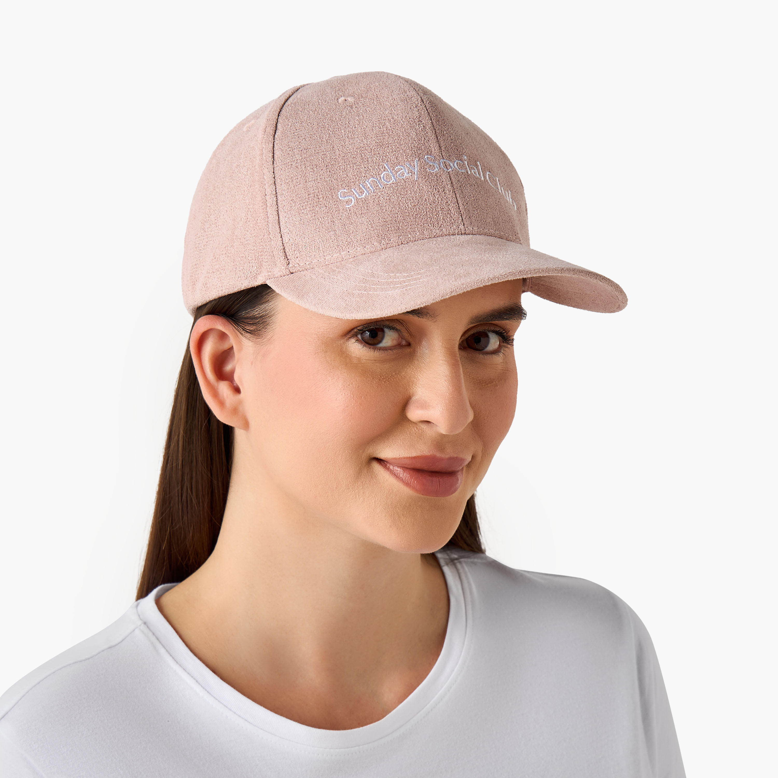 قبعة سويدي بتطريز بشعار مع حزام إغلاق بإبزيم-women-clothingaccessories-capsandhats-image-7