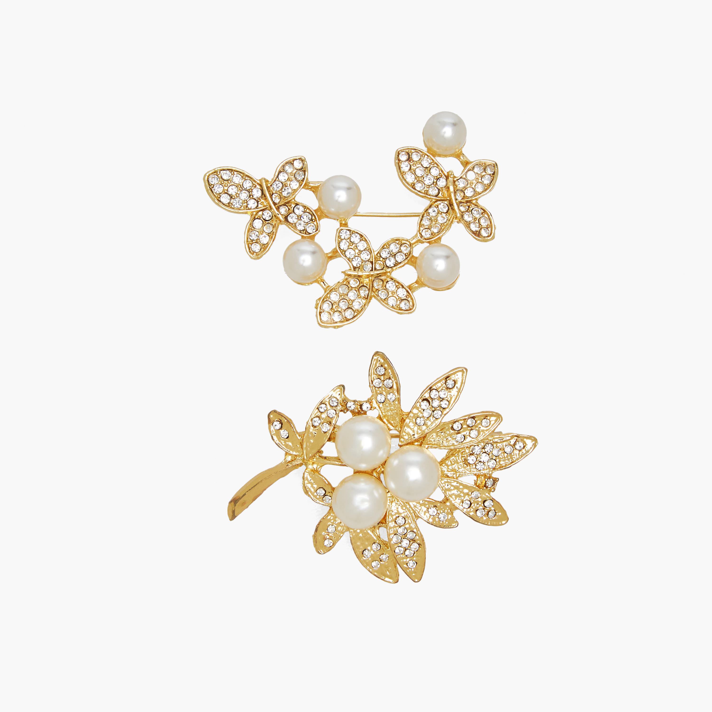 دبوس بتزيينات لؤلؤ وأحجار وتشطيب ميتاليك - طقم من قطعتين-women-clothingaccessories-novelties-image-1