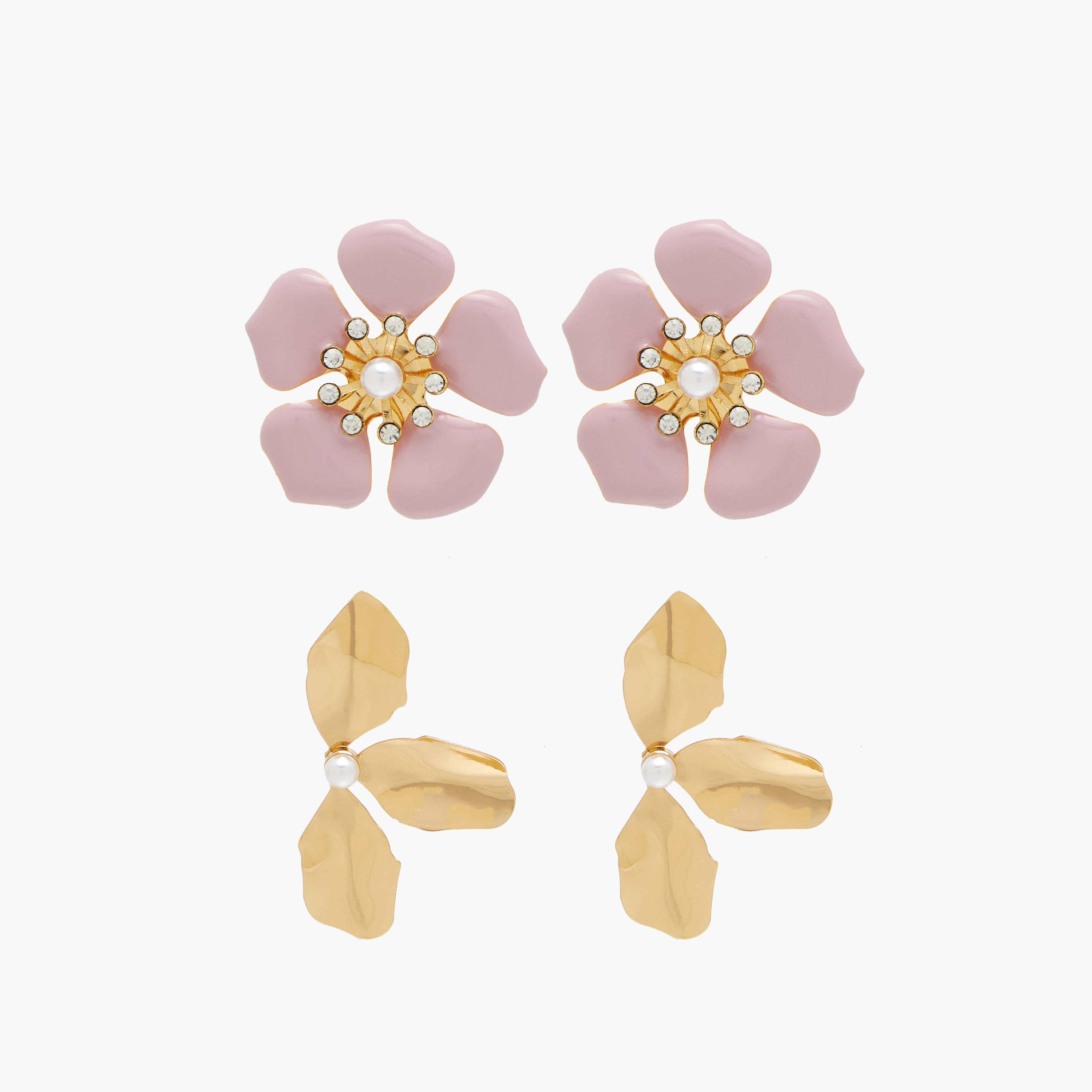 طقم أقراط زهرية زوجين بمكبس إغلاق خلفي-women-watchesandjewellery-jewellery-earrings-image-1
