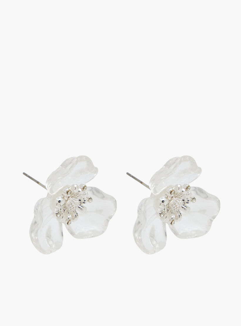 Pack of 2 Silver Finish Floral Embellished Earrings with Pushback Closure-women-watchesandjewellery-jewellery-earrings-image-3