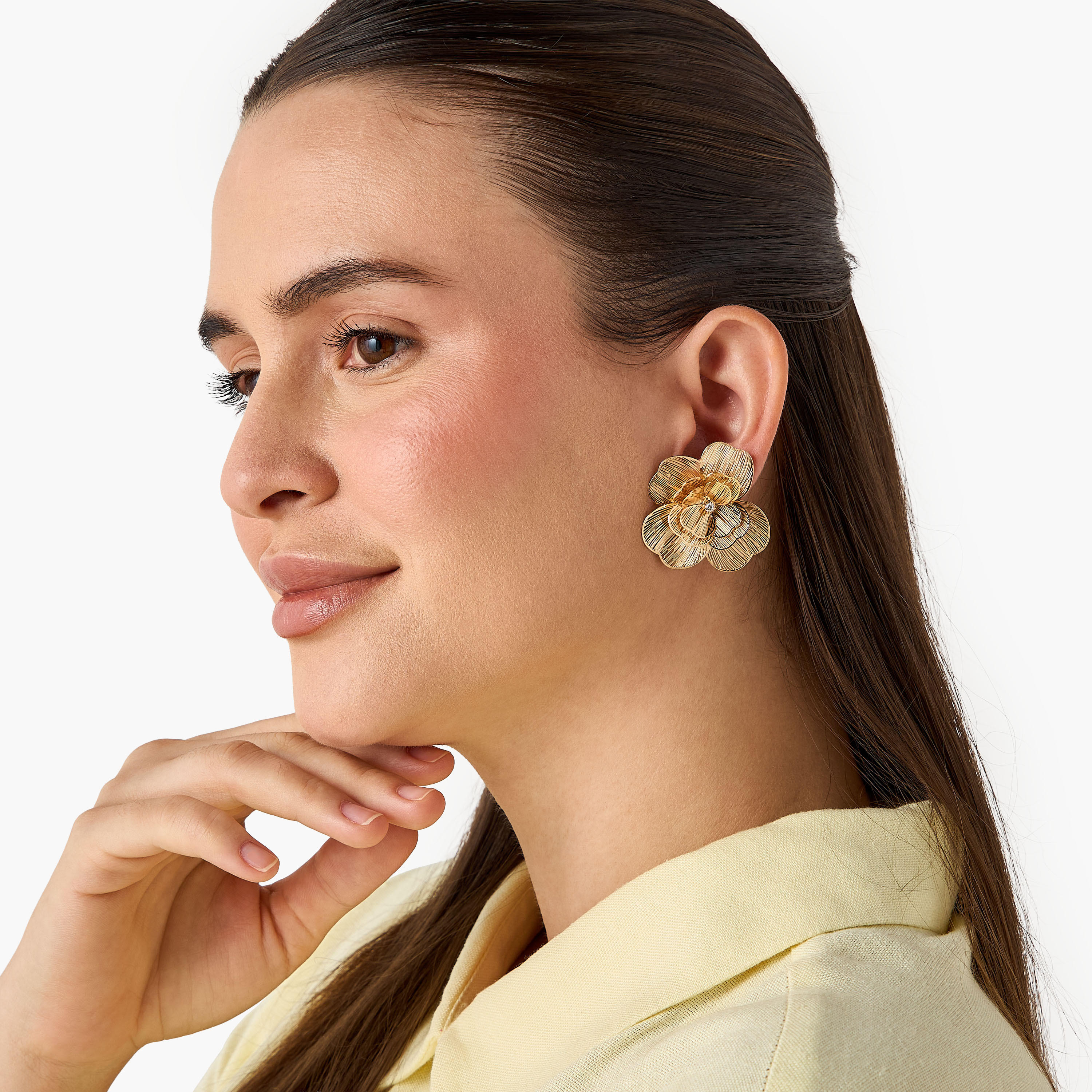 Pack of 2 Metallic Floral Stud Earrings with Pushback Closure-women-watchesandjewellery-jewellery-earrings-image-2
