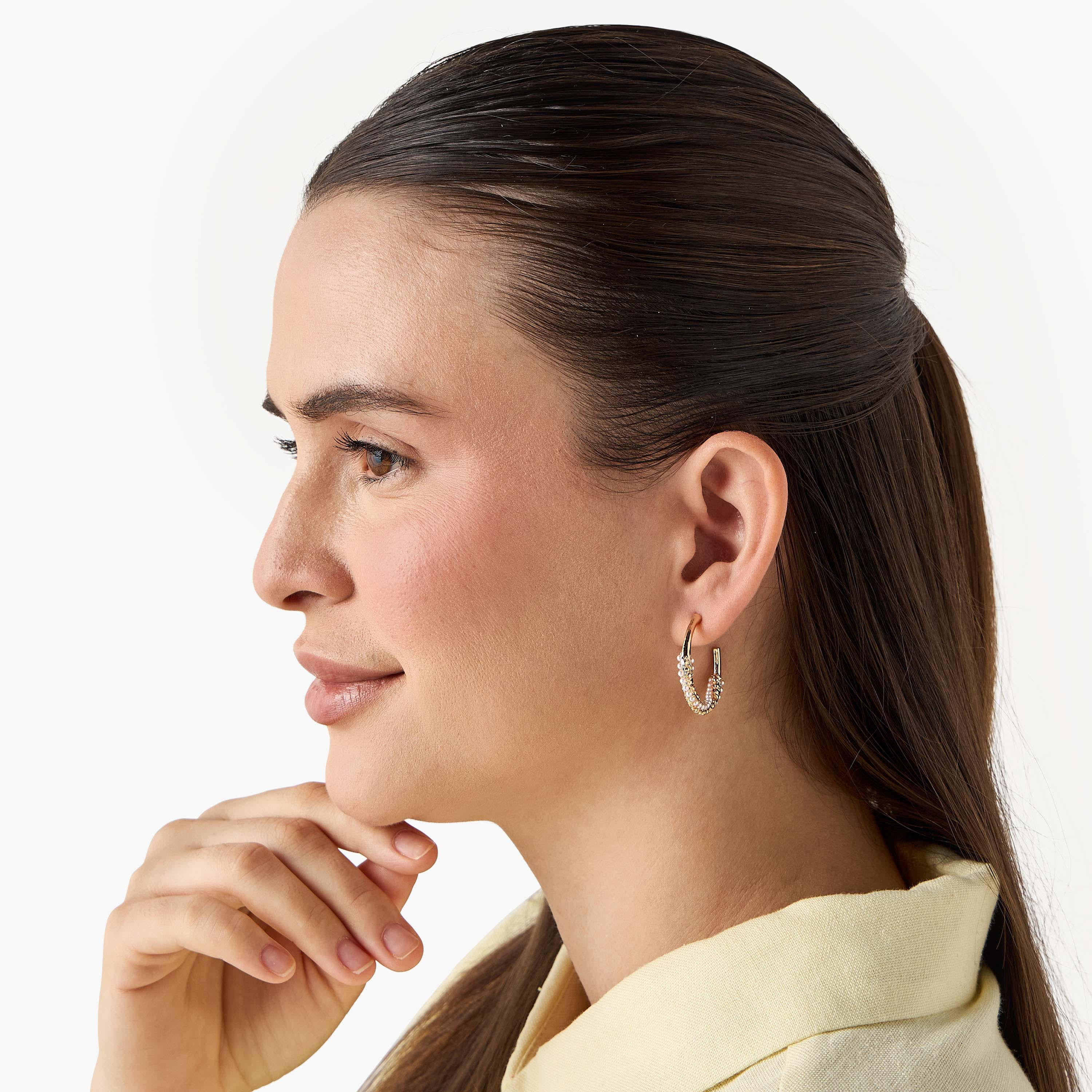 Pack of 2 Metallic Hoop Earrings with Pushback Closure-women-watchesandjewellery-jewellery-earrings-image-2