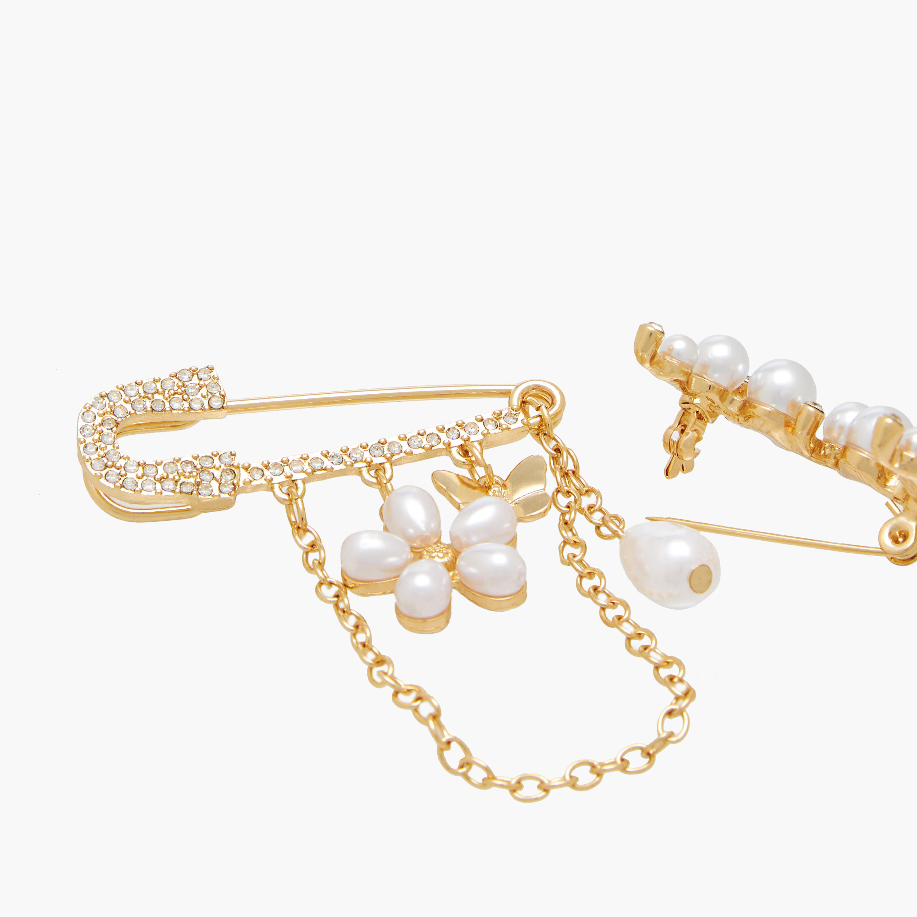 Metallic Finish Brooch with Pearl and Stone Embellishments - Set of 2-women-clothingaccessories-novelties-image-4