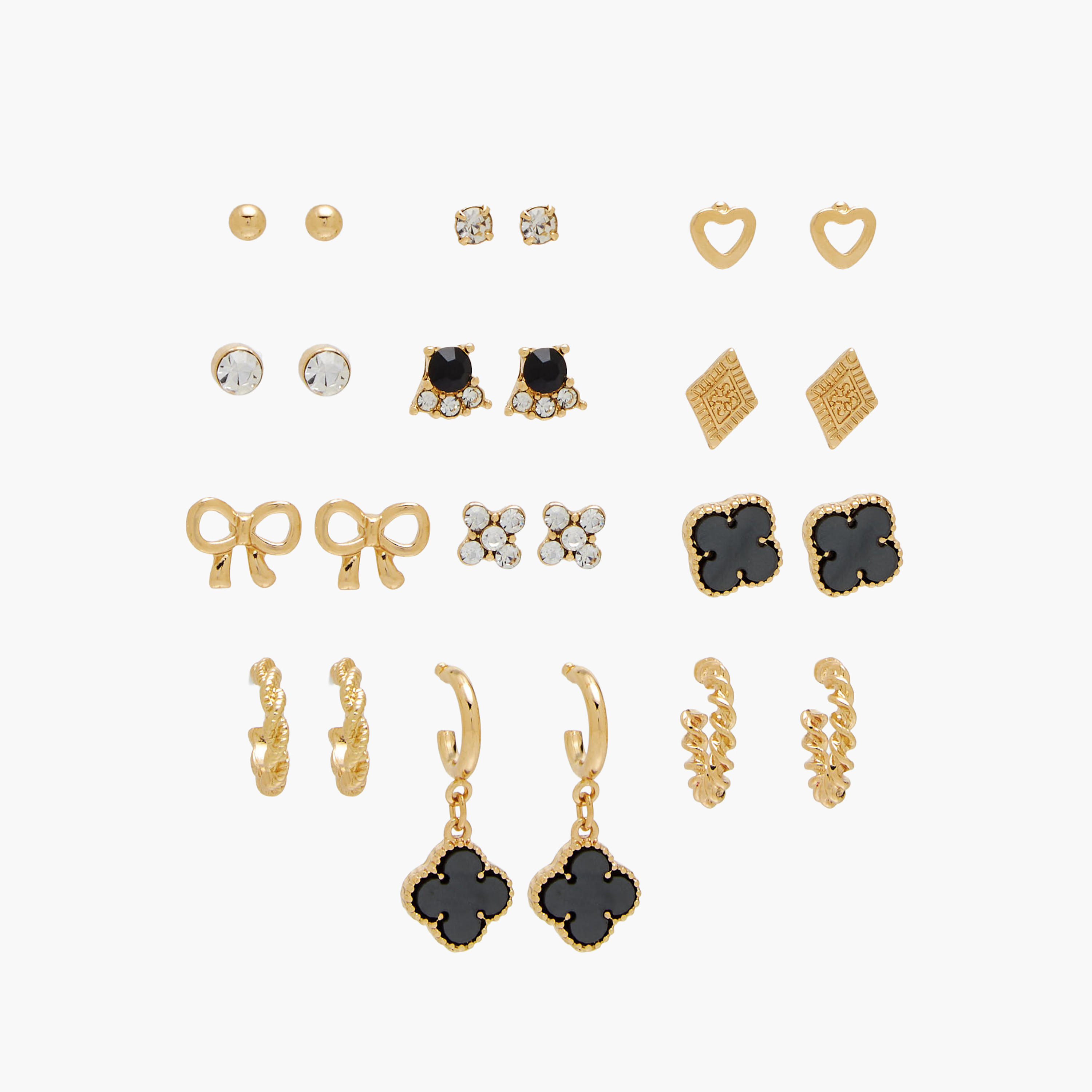 طقم أقراط ذهبية مزينة 12 زوجًا بمكبس إغلاق خلفي-women-watchesandjewellery-jewellery-earrings-image-1