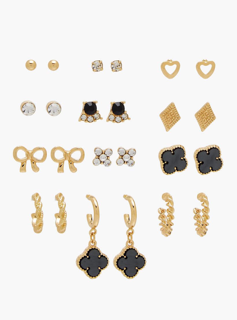 طقم أقراط ذهبية مزينة 12 زوجًا بمكبس إغلاق خلفي-women-watchesandjewellery-jewellery-earrings-image-1