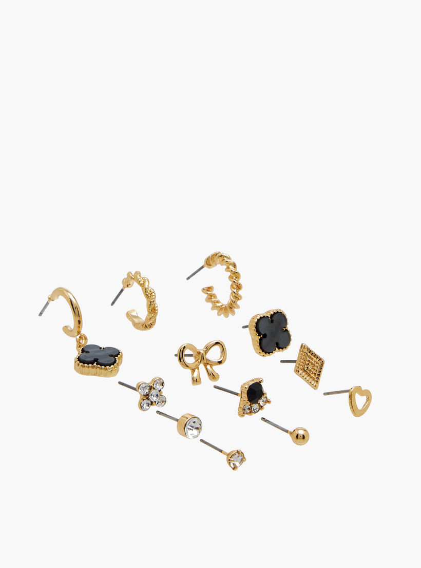 طقم أقراط ذهبية مزينة 12 زوجًا بمكبس إغلاق خلفي-women-watchesandjewellery-jewellery-earrings-image-3