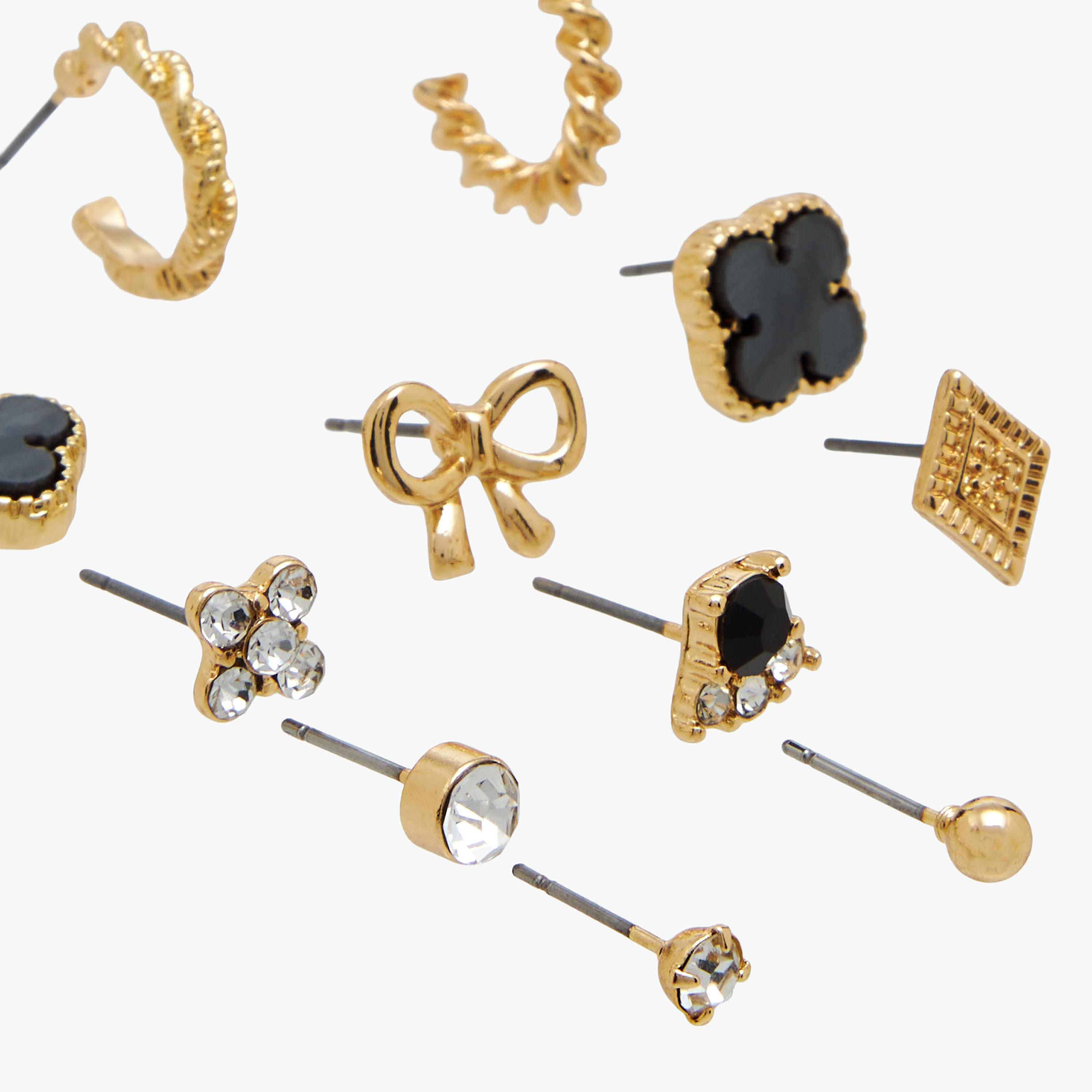 طقم أقراط ذهبية مزينة 12 زوجًا بمكبس إغلاق خلفي-women-watchesandjewellery-jewellery-earrings-image-4