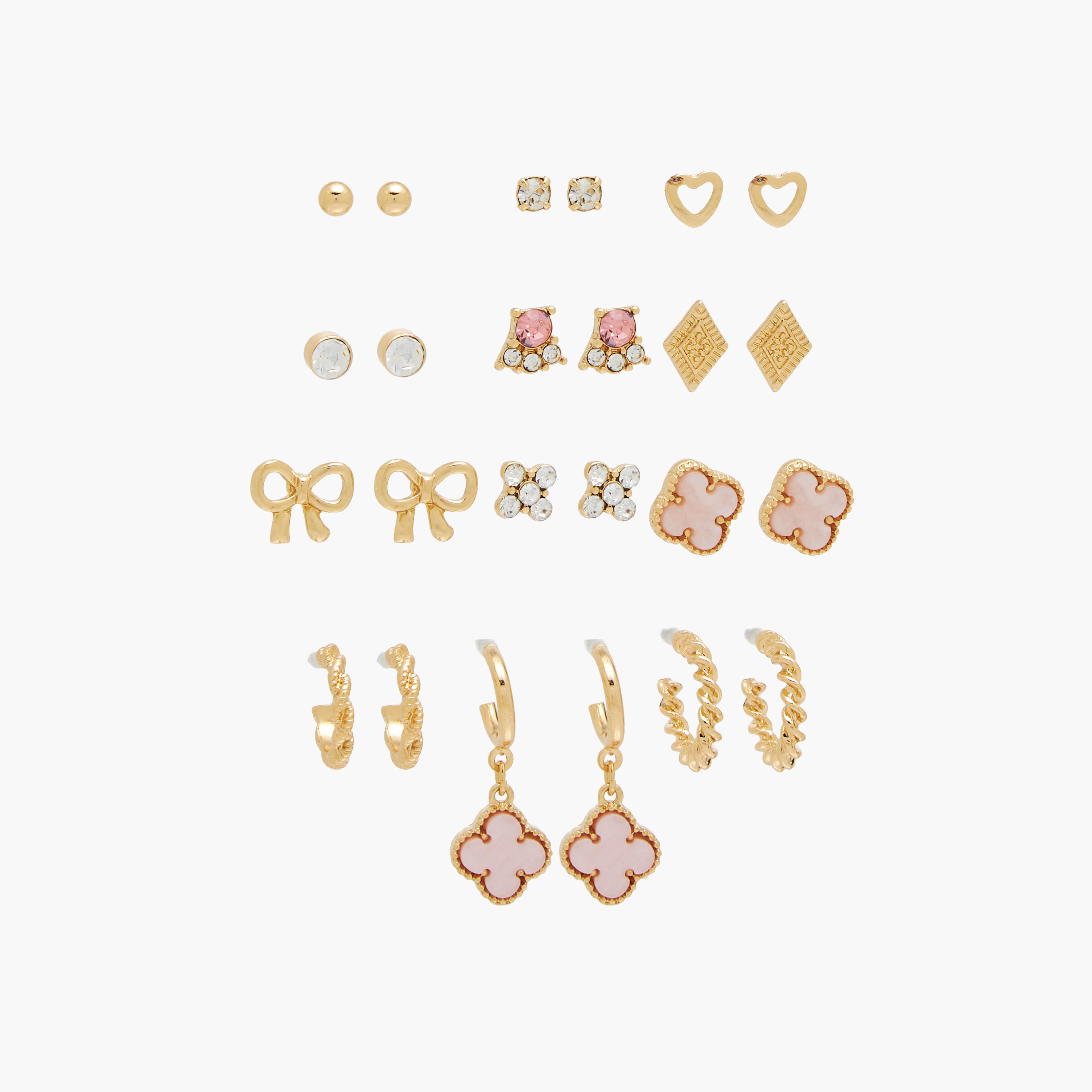 Pack of 12 Embellished Gold Finish Earrings with Pushback Closure-women-watchesandjewellery-jewellery-earrings-image-1