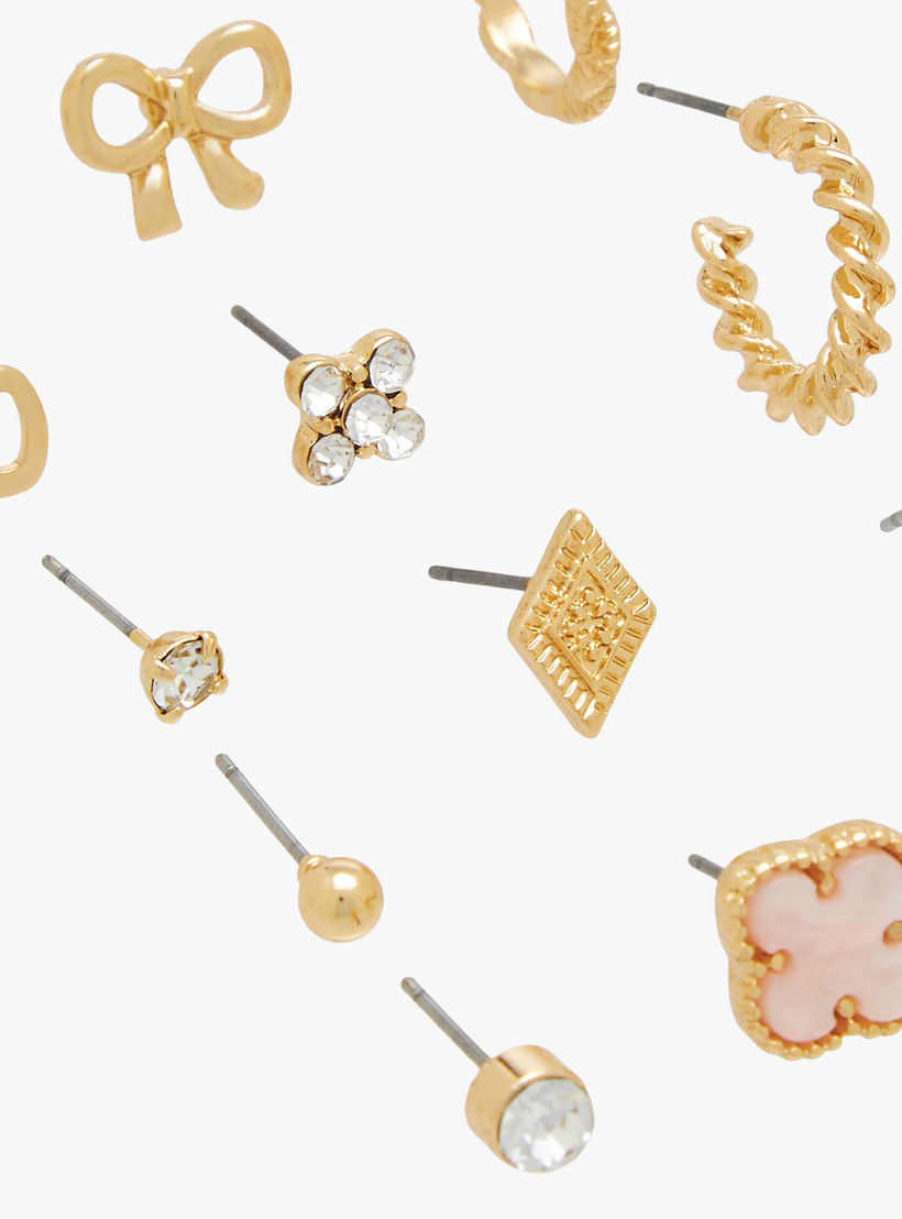 Pack of 12 Embellished Gold Finish Earrings with Pushback Closure-women-watchesandjewellery-jewellery-earrings-image-4