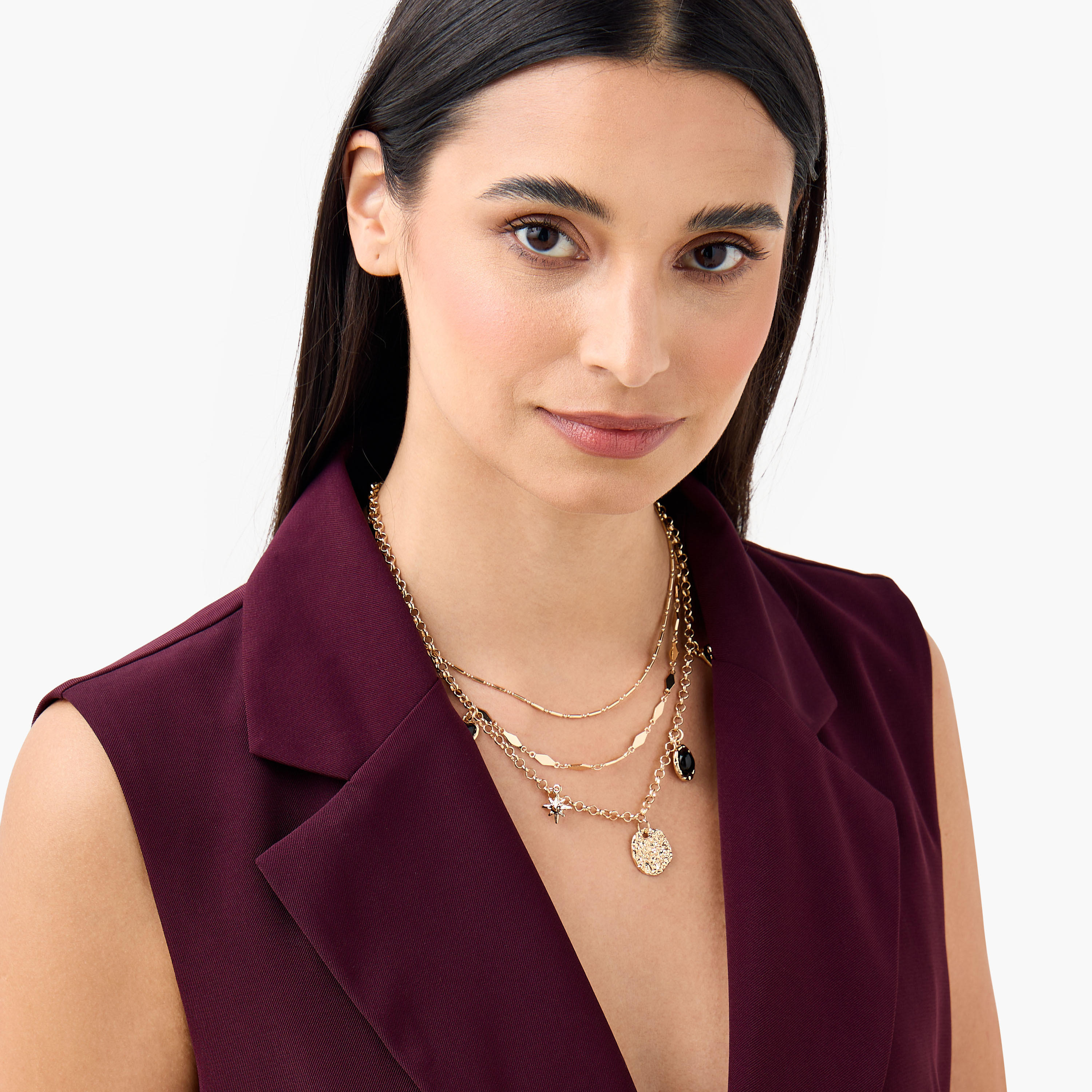 Metal Layered Necklace with Charm Pendant-women-watchesandjewellery-jewellery-necklacesandpendants-image-2