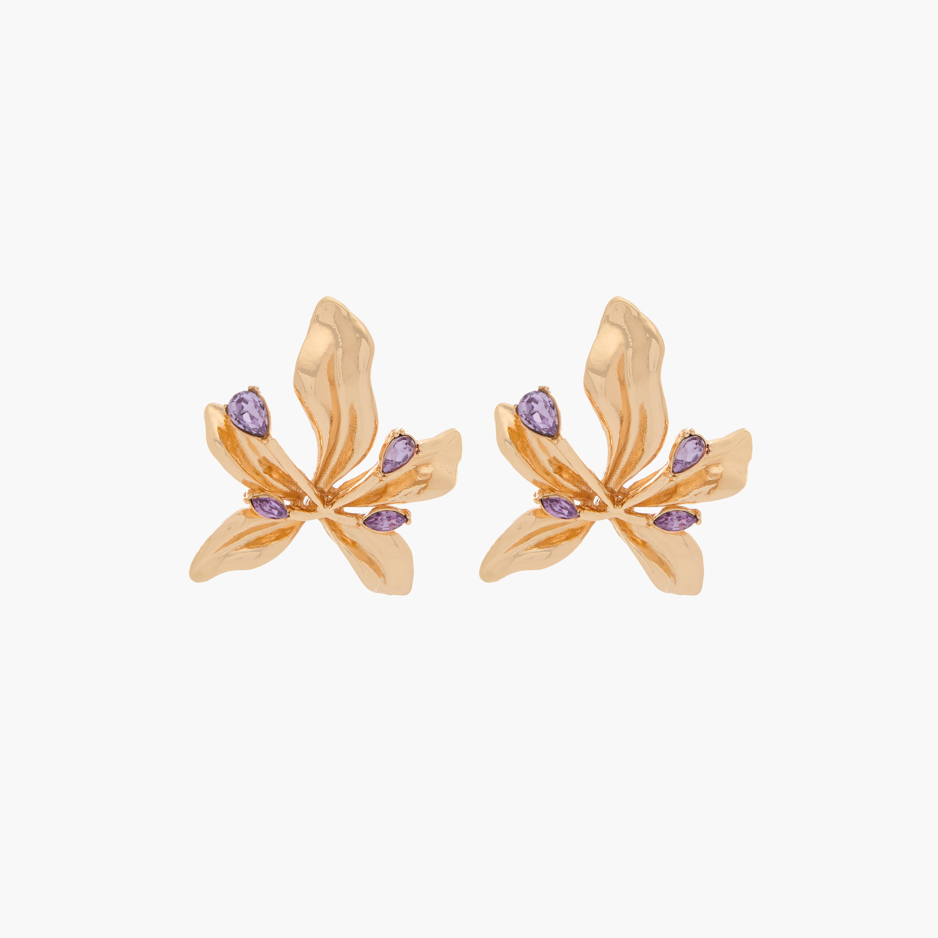 Metallic Floral Stud Earrings with Pushback Closure-women-watchesandjewellery-jewellery-earrings-image-1