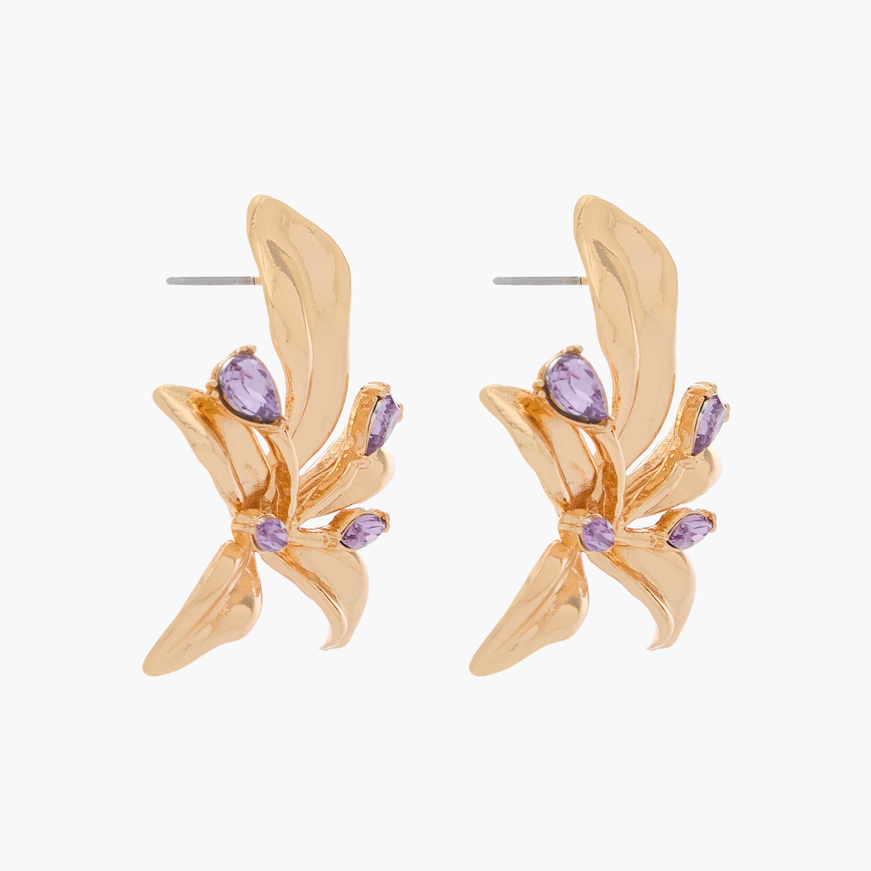 Metallic Floral Stud Earrings with Pushback Closure-women-watchesandjewellery-jewellery-earrings-image-3