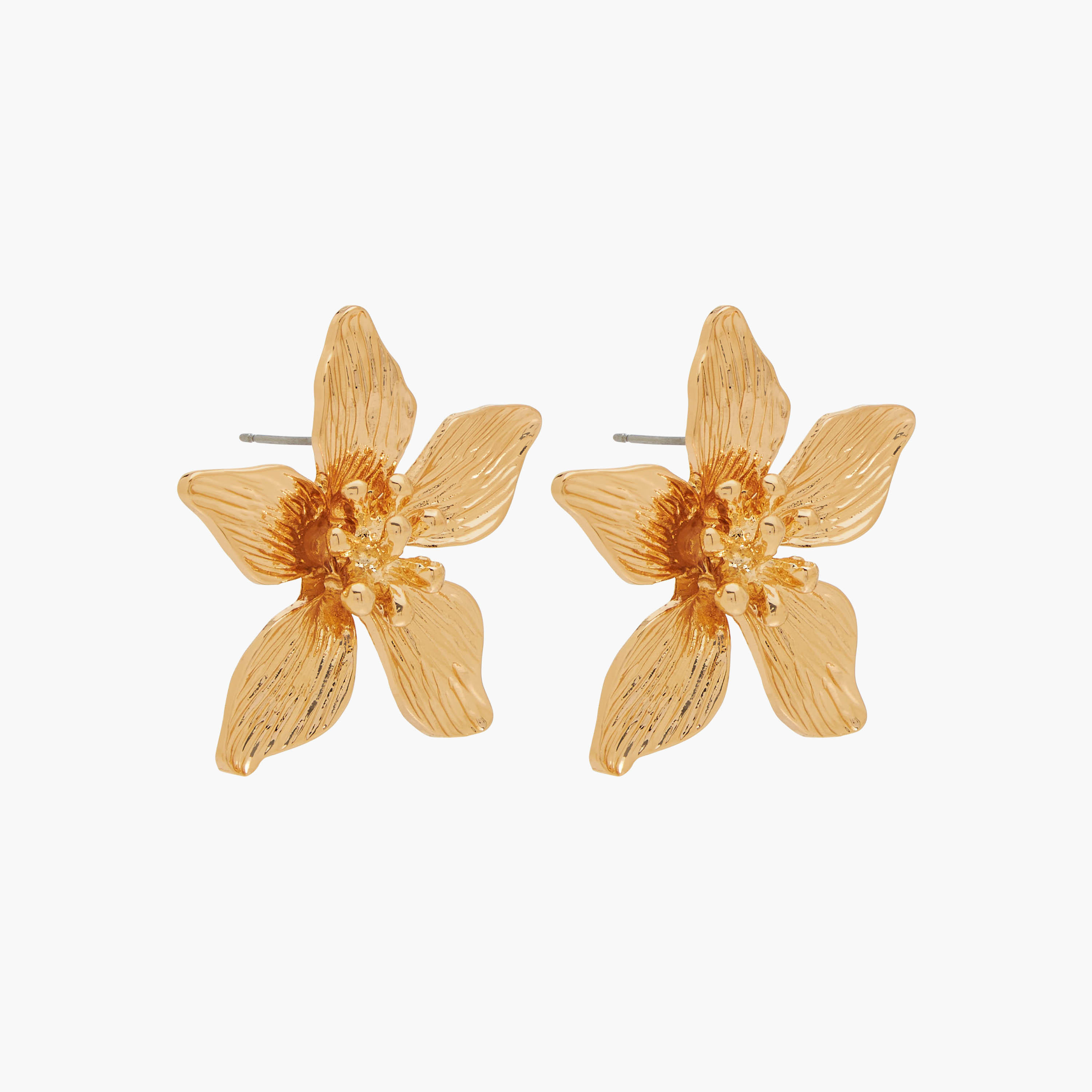 Gold Finish Floral Embellished Earrings with Pushback Closure-women-watchesandjewellery-jewellery-earrings-image-3
