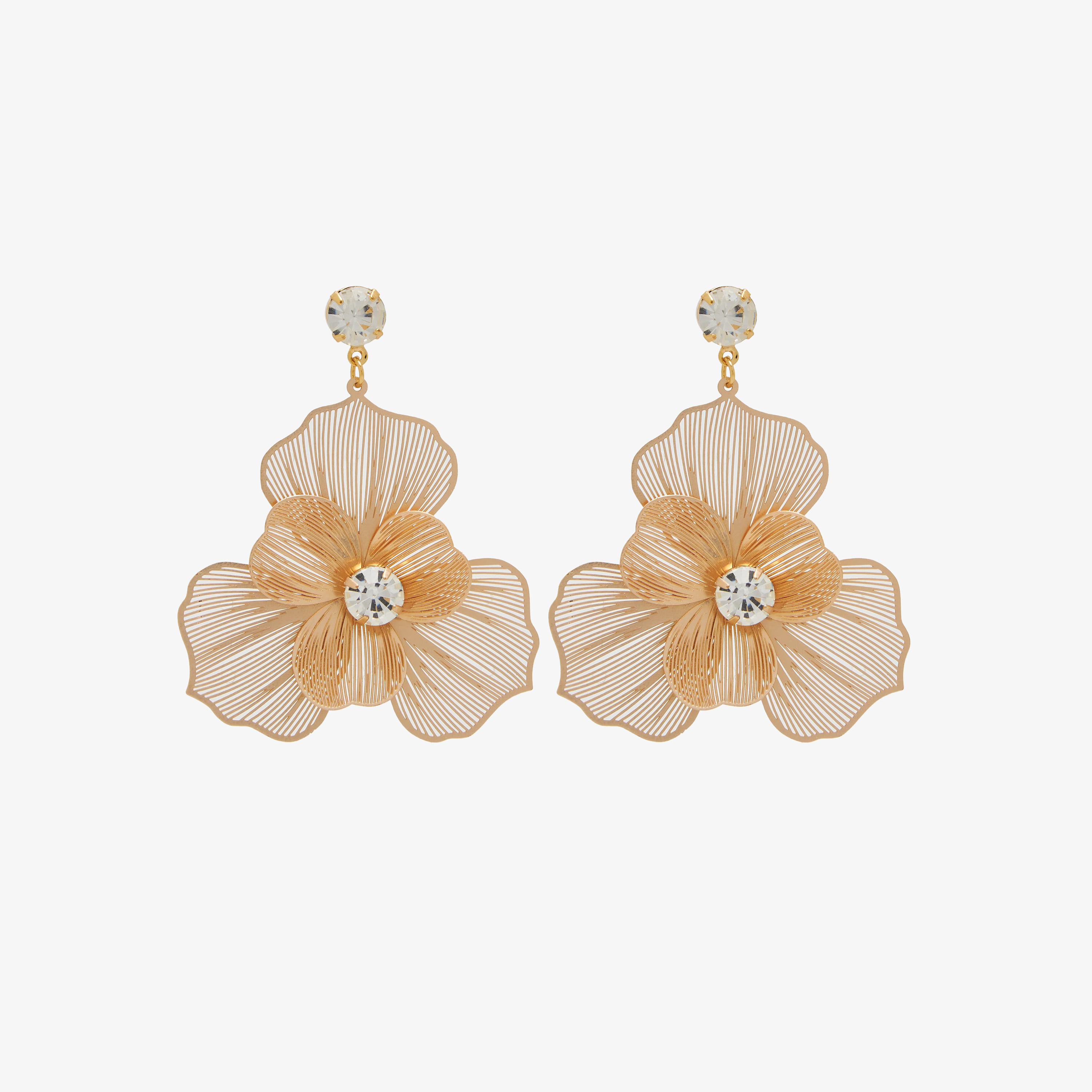 أقراط معدنية بتصميم زهرة مزخرفة ومكبس إغلاق خلفي-women-watchesandjewellery-jewellery-earrings-image-1