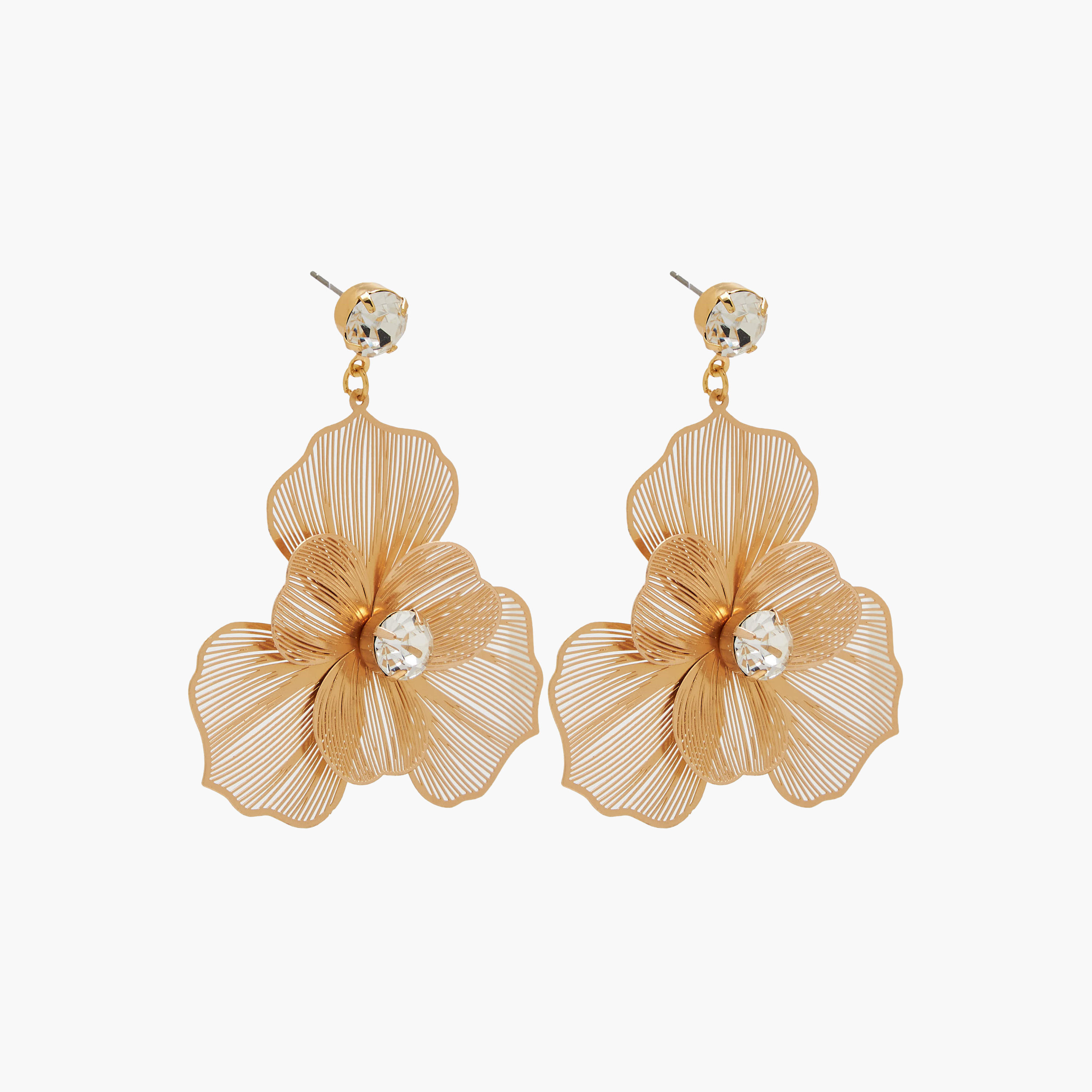 أقراط معدنية بتصميم زهرة مزخرفة ومكبس إغلاق خلفي-women-watchesandjewellery-jewellery-earrings-image-3