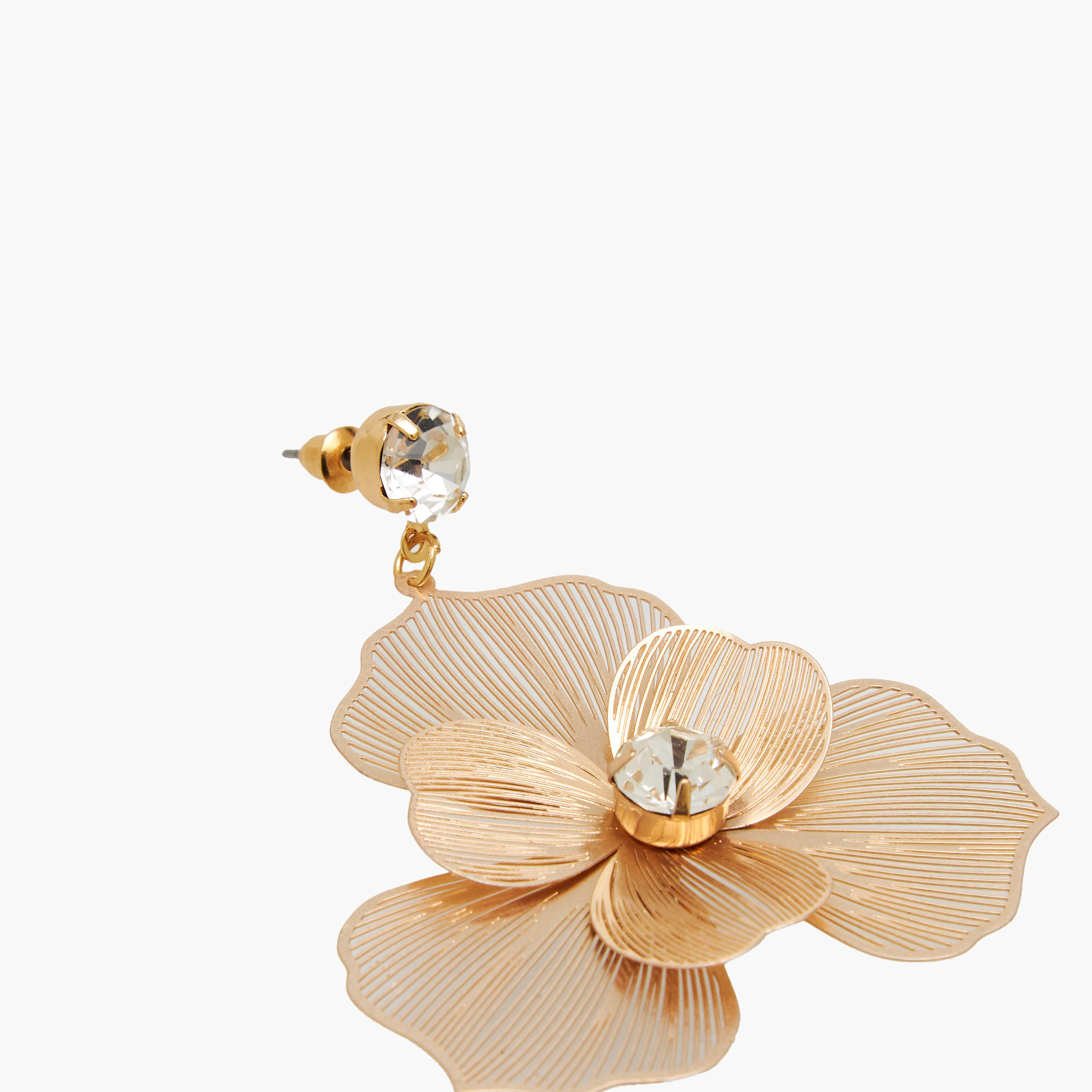 أقراط معدنية بتصميم زهرة مزخرفة ومكبس إغلاق خلفي-women-watchesandjewellery-jewellery-earrings-image-4