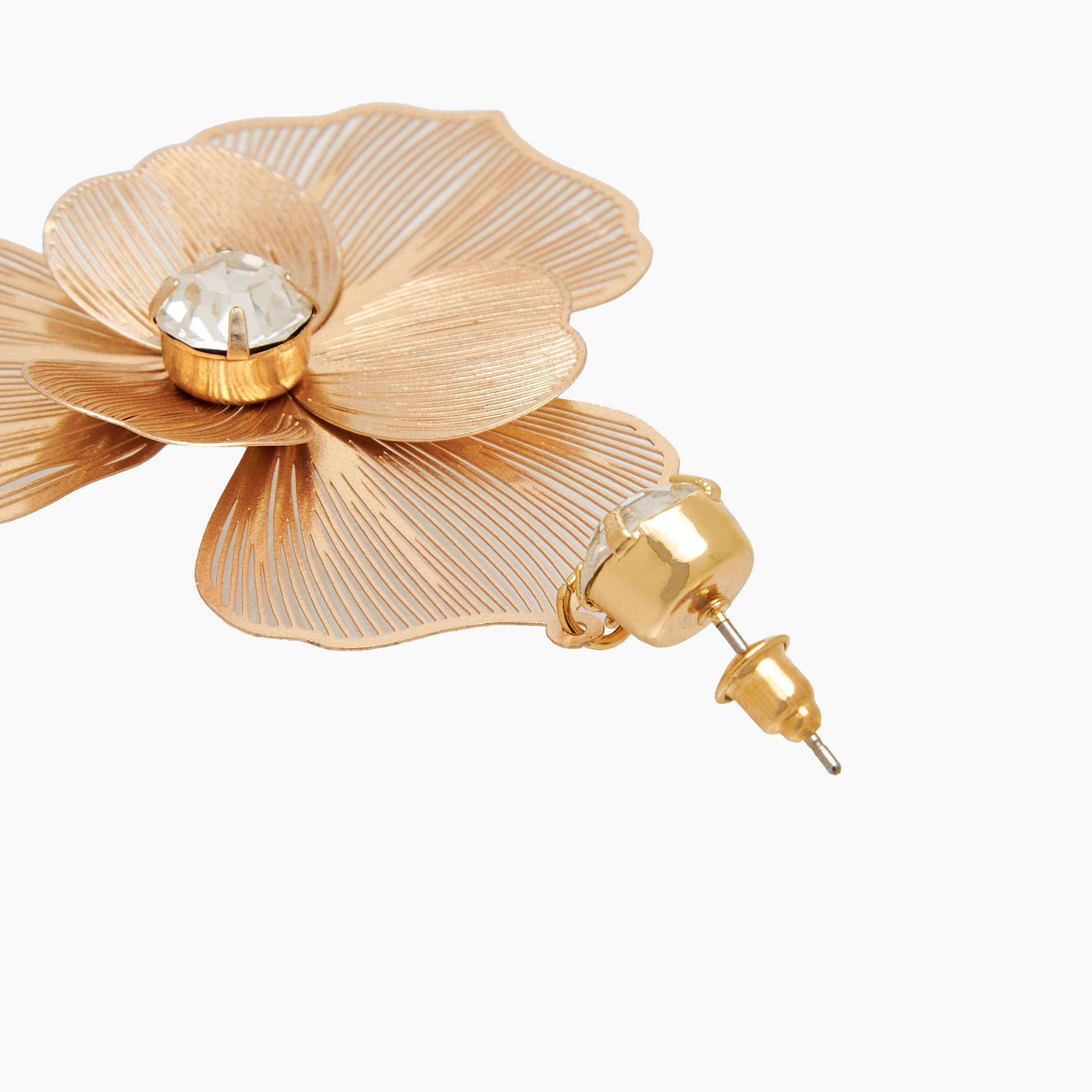 أقراط معدنية بتصميم زهرة مزخرفة ومكبس إغلاق خلفي-women-watchesandjewellery-jewellery-earrings-image-5