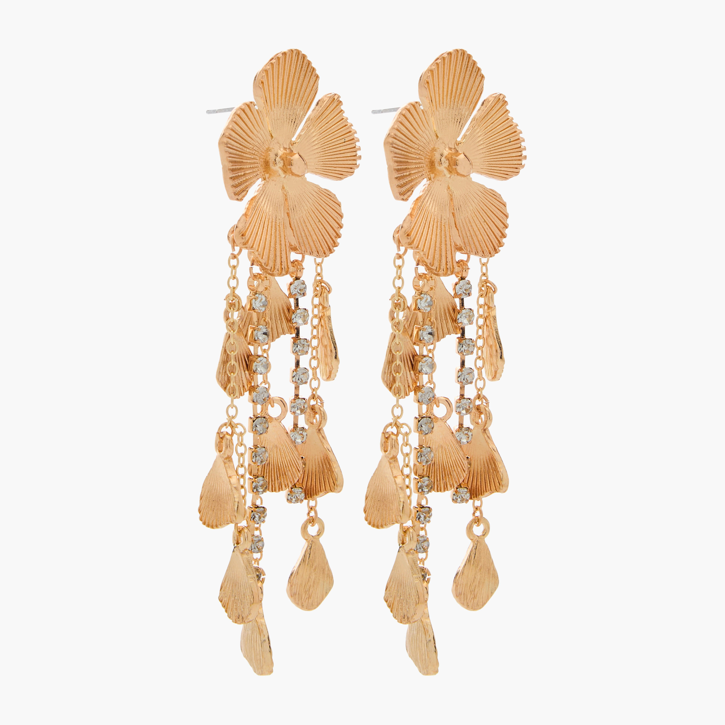 أقراط متدلية بلون ذهبي وتصميم ورود ومكبس إغلاق خلفي-women-watchesandjewellery-jewellery-earrings-image-3