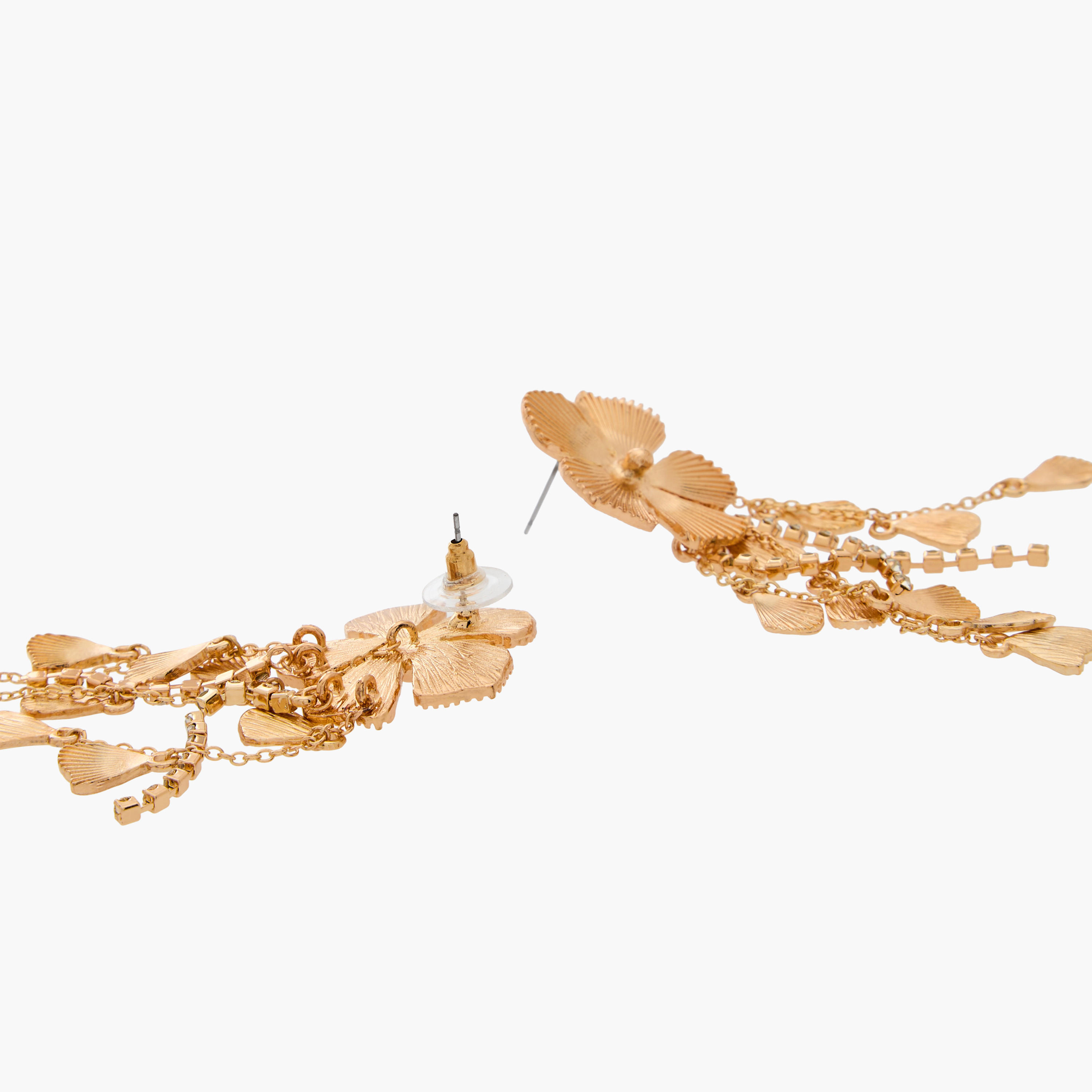 أقراط متدلية بلون ذهبي وتصميم ورود ومكبس إغلاق خلفي-women-watchesandjewellery-jewellery-earrings-image-4