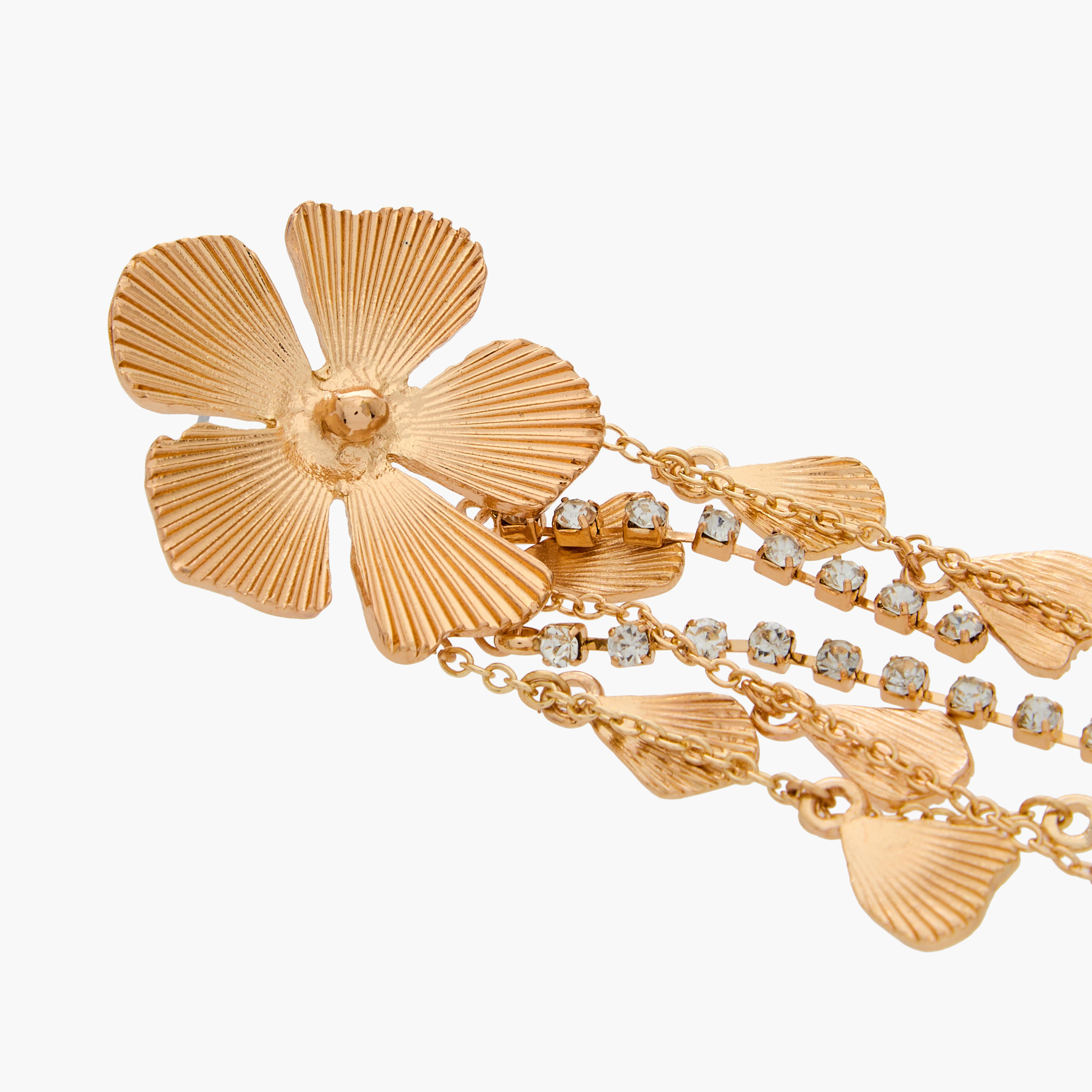 أقراط متدلية بلون ذهبي وتصميم ورود ومكبس إغلاق خلفي-women-watchesandjewellery-jewellery-earrings-image-5