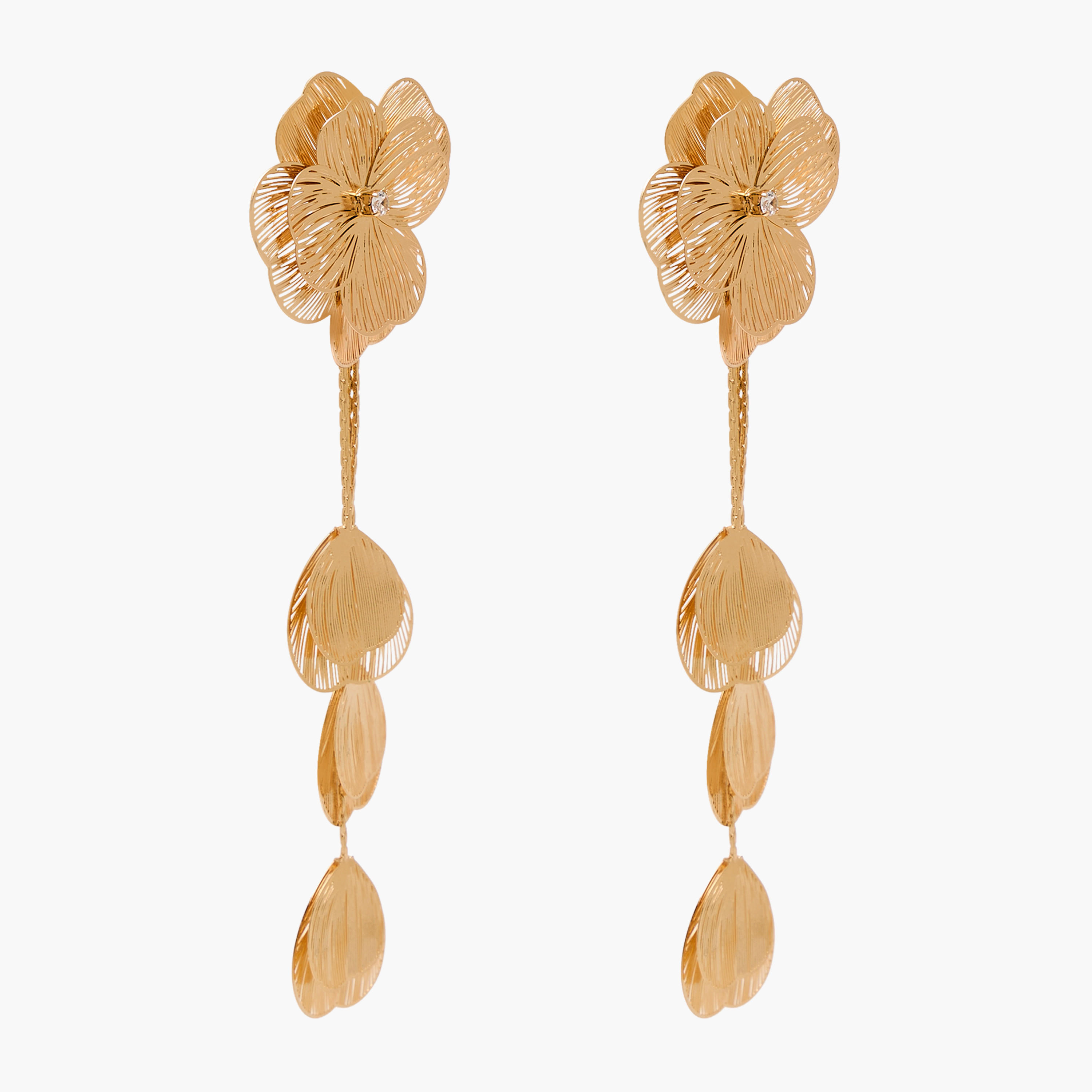 حلق متدلي ميتالك مزين بنقوش زهرية مع مكبس إغلاق خلفي-women-watchesandjewellery-jewellery-earrings-image-1