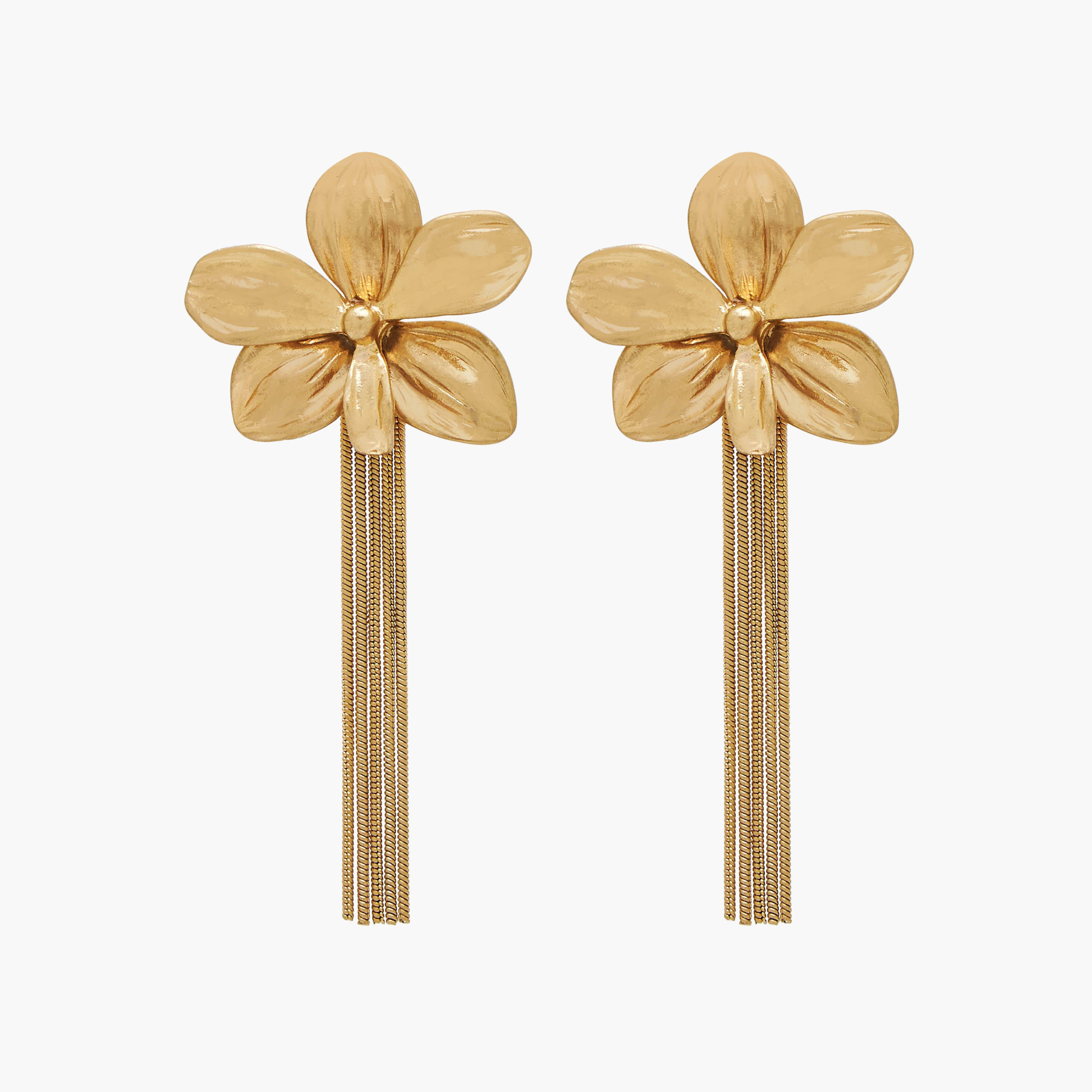 Gold Finish Floral Shaped Tassel Drop Earrings with Pushback Closure-women-watchesandjewellery-jewellery-earrings-image-1