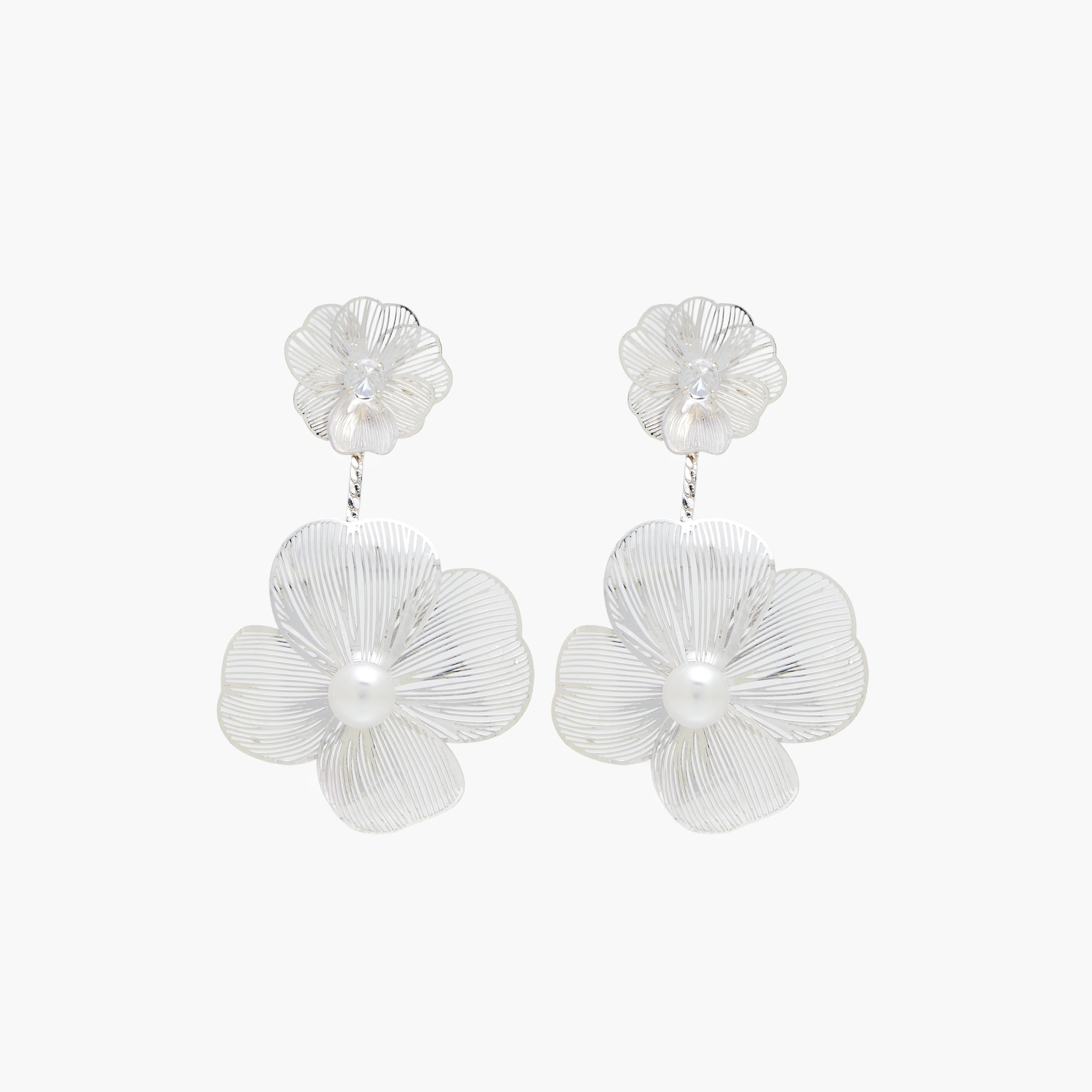 Silver Finish Floral Embellished Dangling Earrings with Pushback Closure-women-watchesandjewellery-jewellery-earrings-image-1