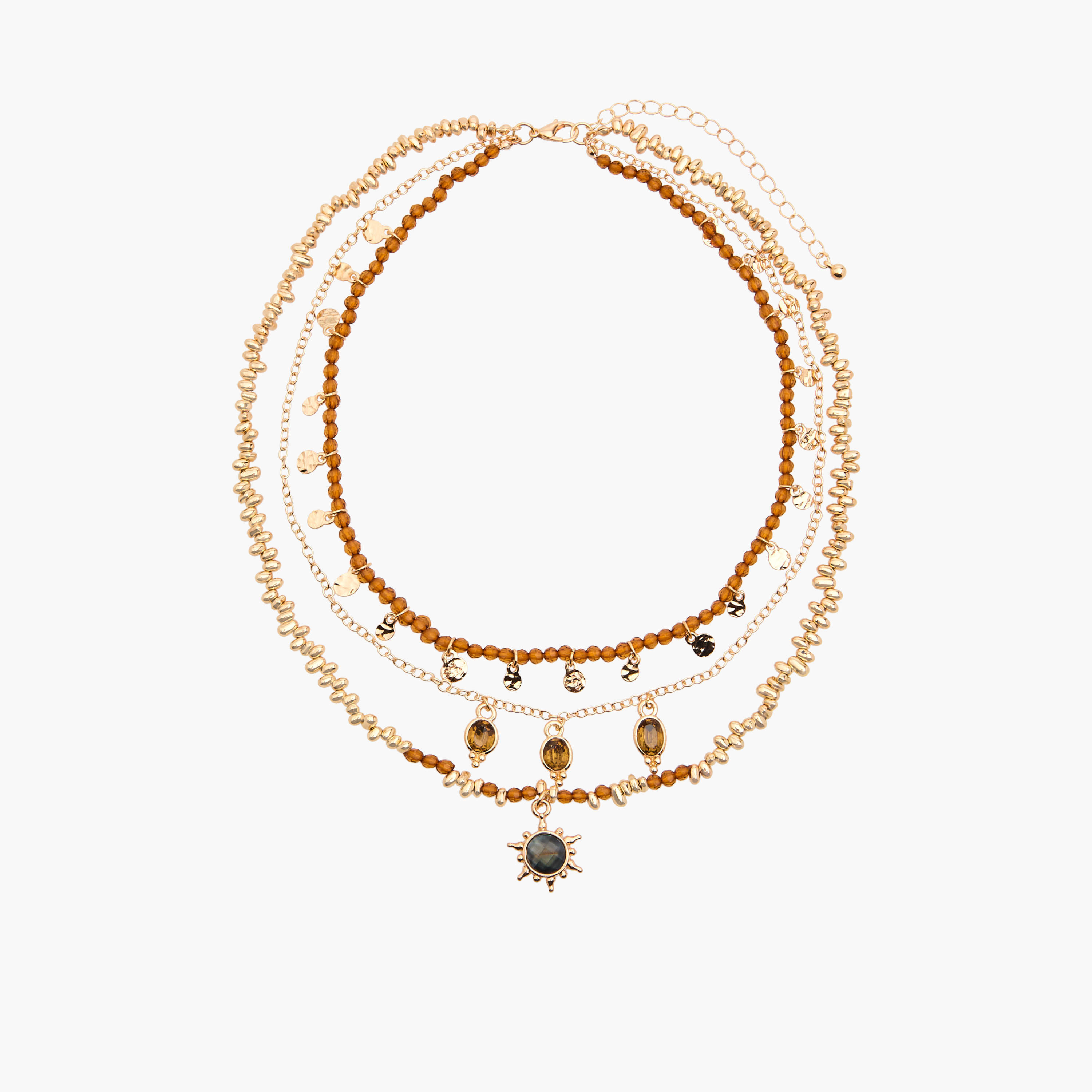 Metal Layered Necklace with Bead Embellishment-women-watchesandjewellery-jewellery-necklacesandpendants-image-1