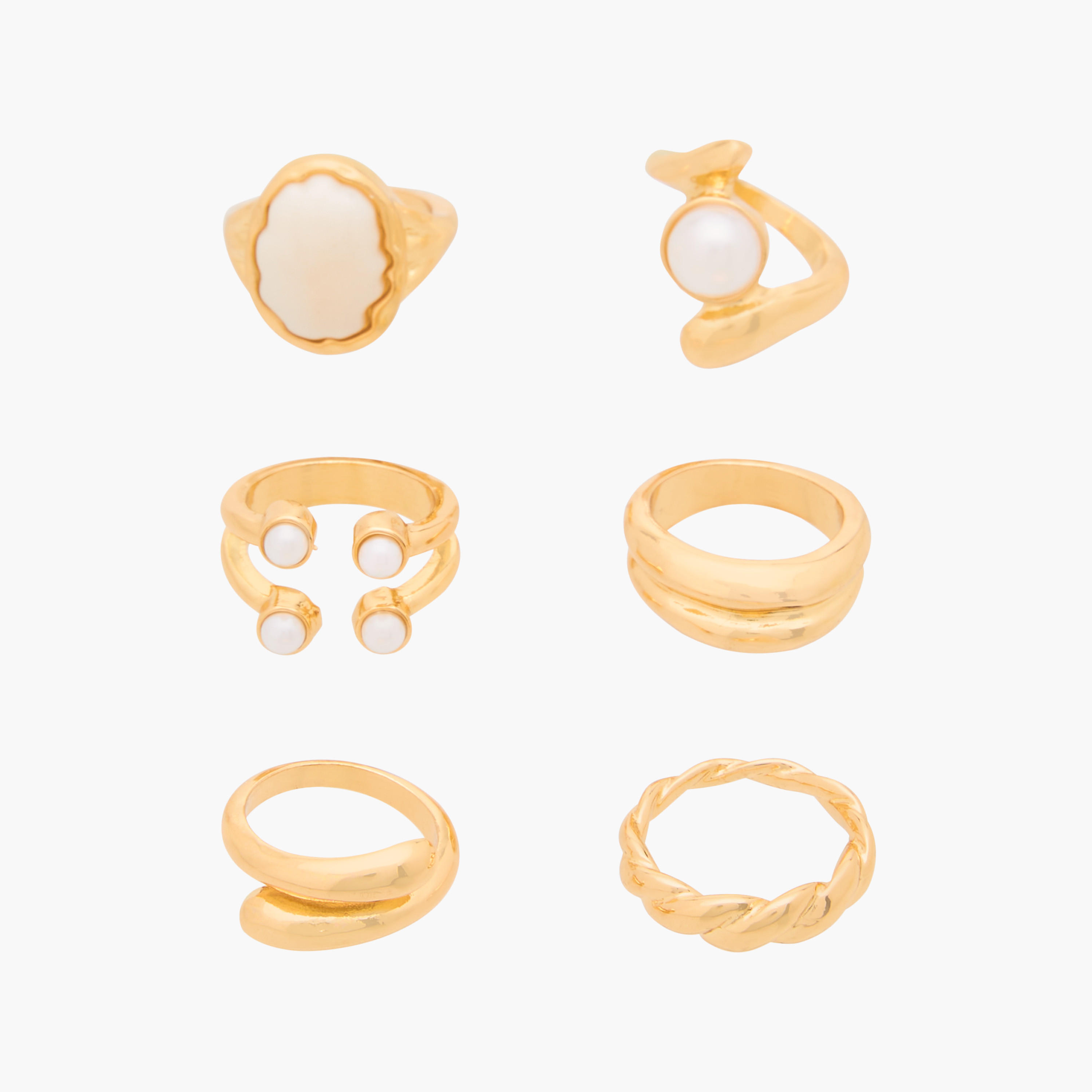 طقم من 6 - خواتم بلون ذهبي وتصميم متنوع-women-watchesandjewellery-jewellery-rings-image-1