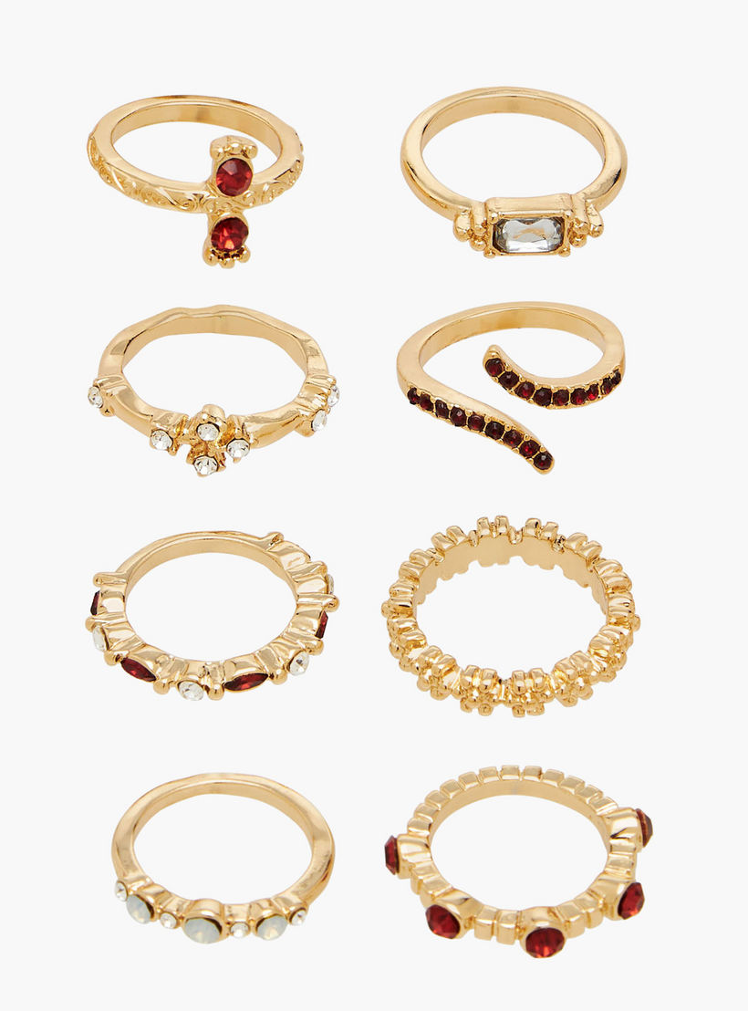 خواتم معدنية مزينة - طقم من 8 قطع-women-watchesandjewellery-jewellery-rings-image-1