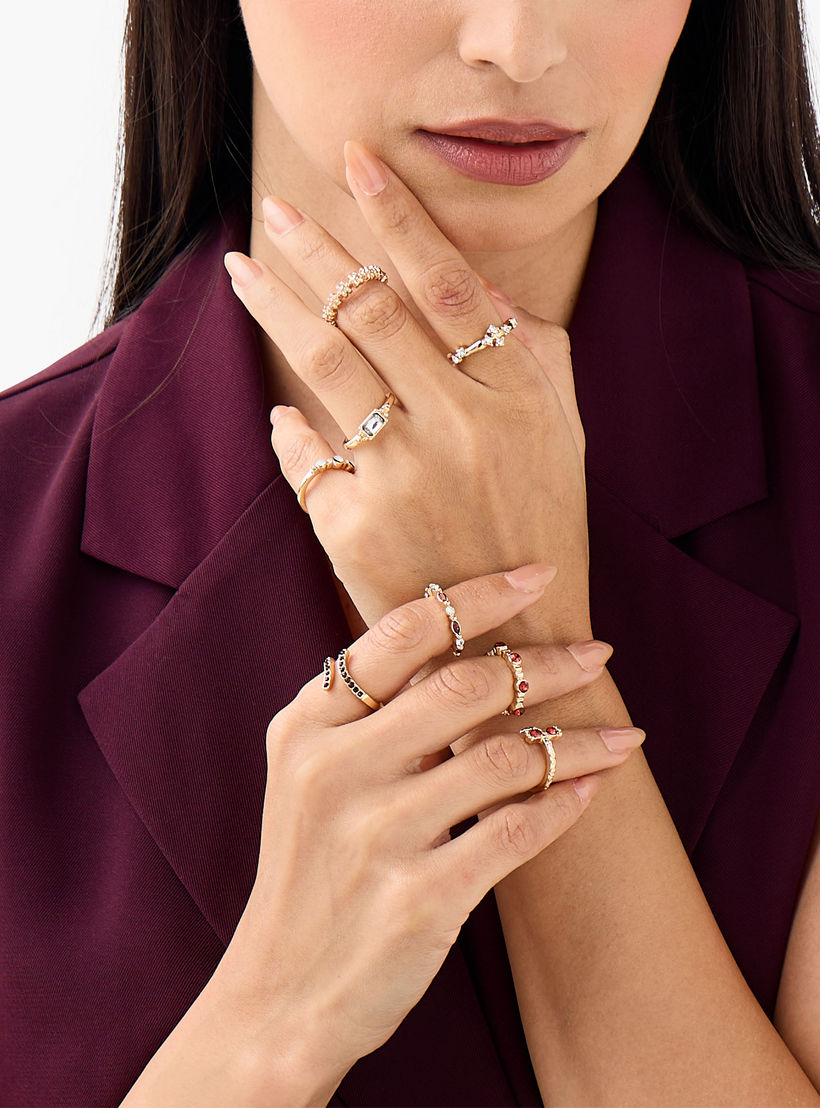 خواتم معدنية مزينة - طقم من 8 قطع-women-watchesandjewellery-jewellery-rings-image-2