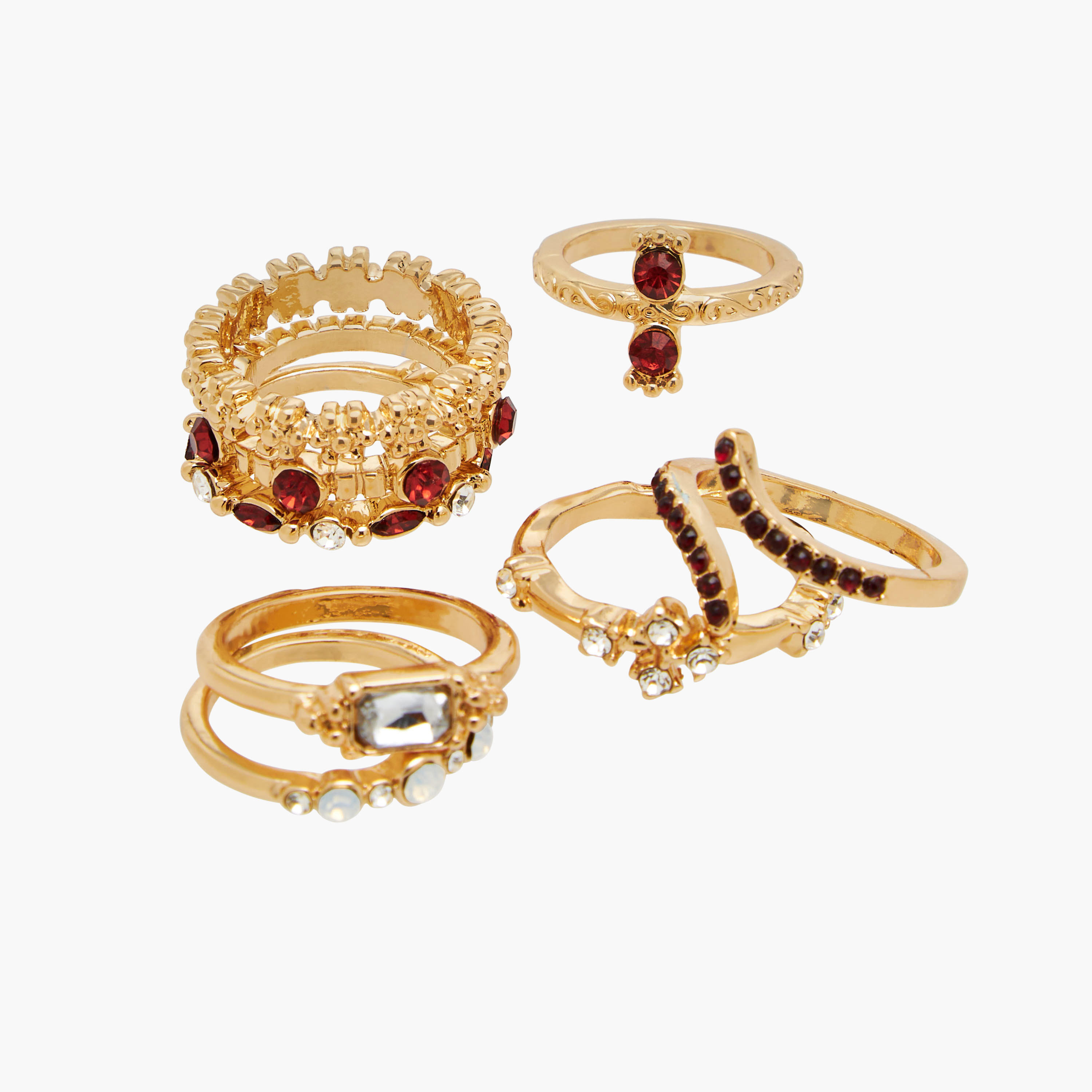 Pack of 8 - Embellished Metallic Ring-women-watchesandjewellery-jewellery-rings-image-3